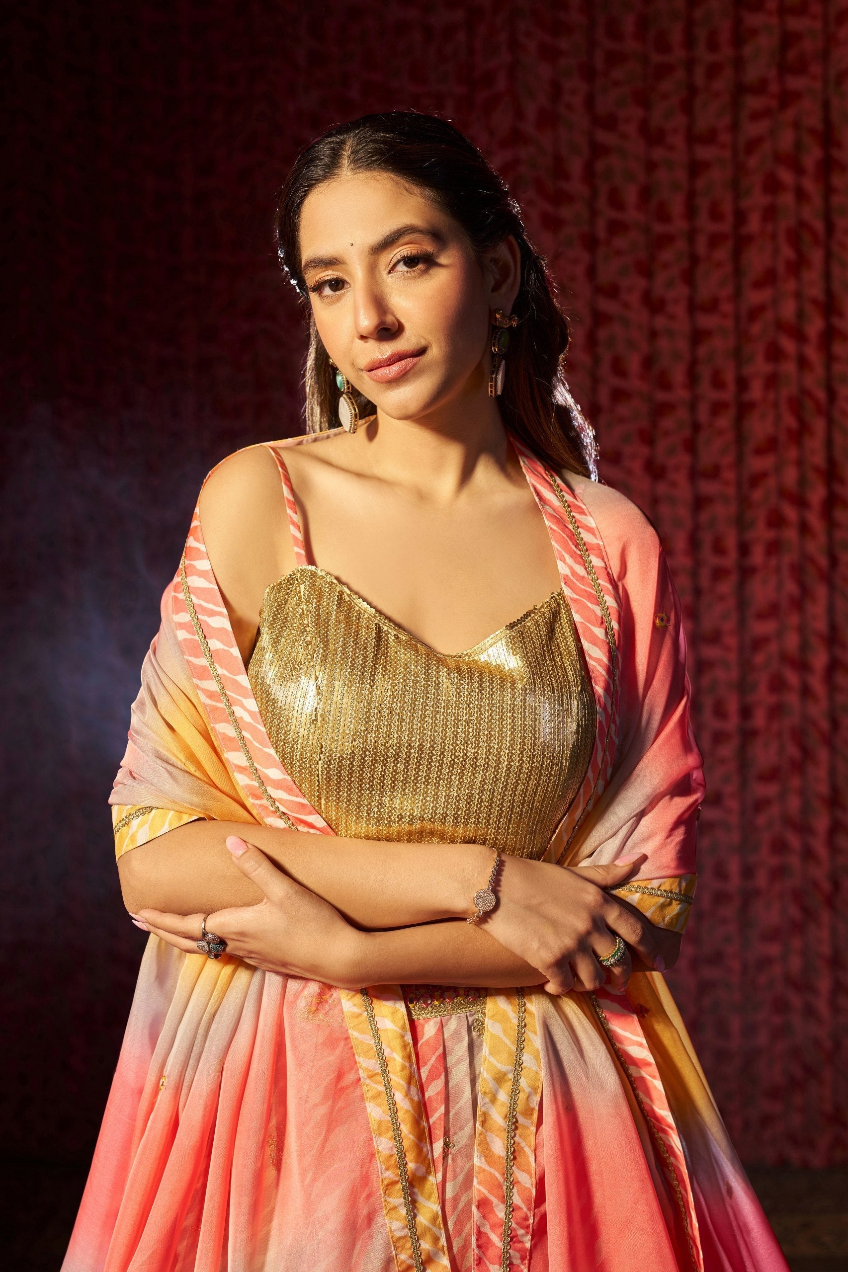 Multi Colour Semi-Stitched Organza Lehenga Choli with Sequins Embroidered Blouse & Printed Dupatta