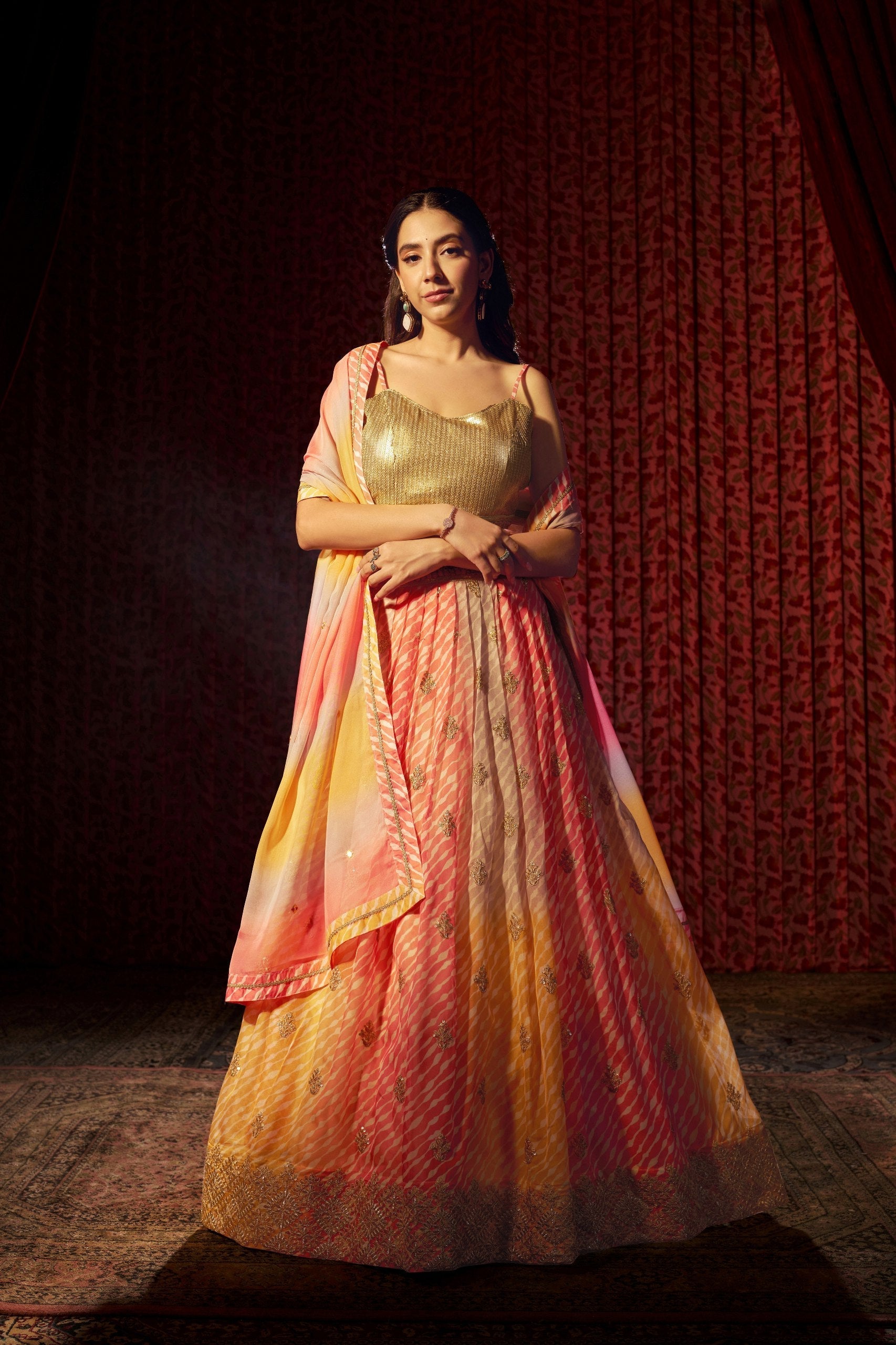 Multi Colour Semi-Stitched Organza Lehenga Choli with Sequins Embroidered Blouse & Printed Dupatta