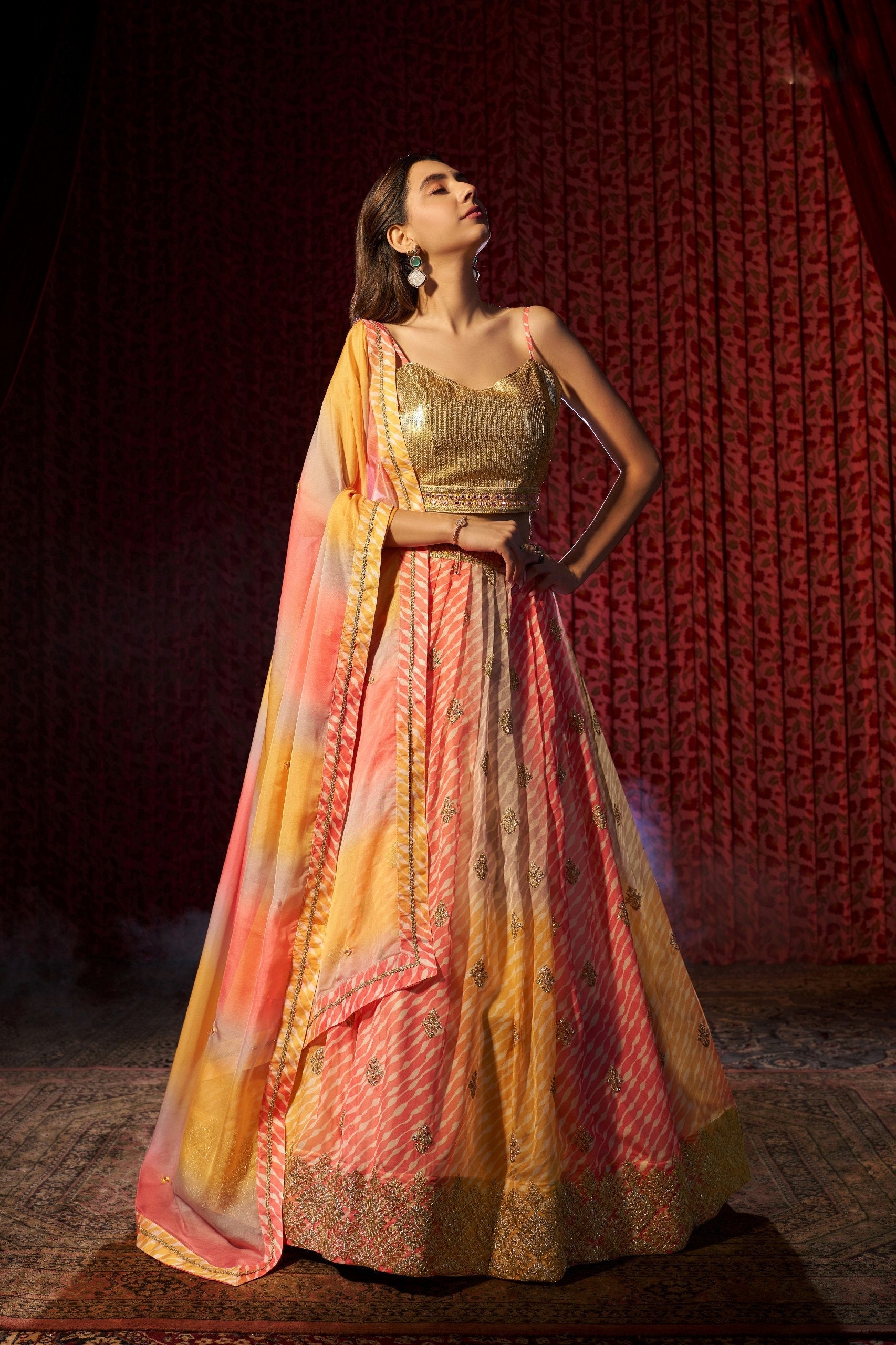 Multi Colour Semi-Stitched Organza Lehenga Choli with Sequins Embroidered Blouse & Printed Dupatta