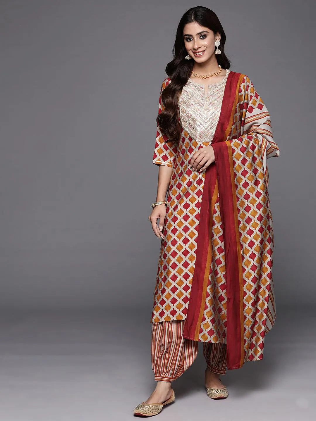 Anouk Multicoloured Printed Silk Blend Straight Suit With Dupatta