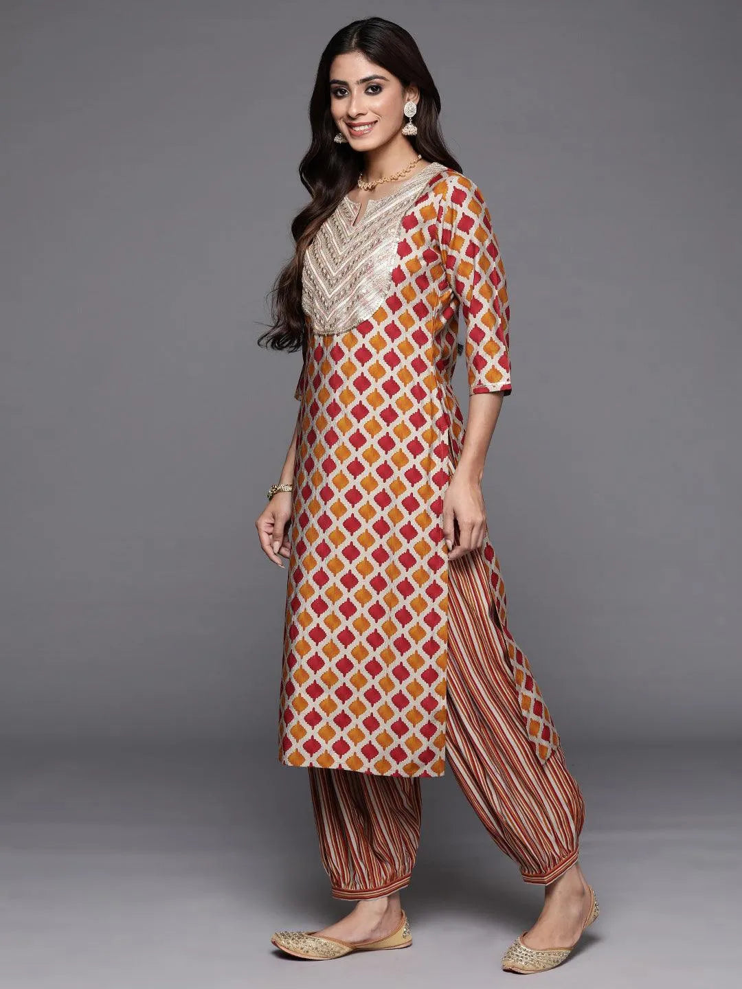 Anouk Multicoloured Printed Silk Blend Straight Suit With Dupatta