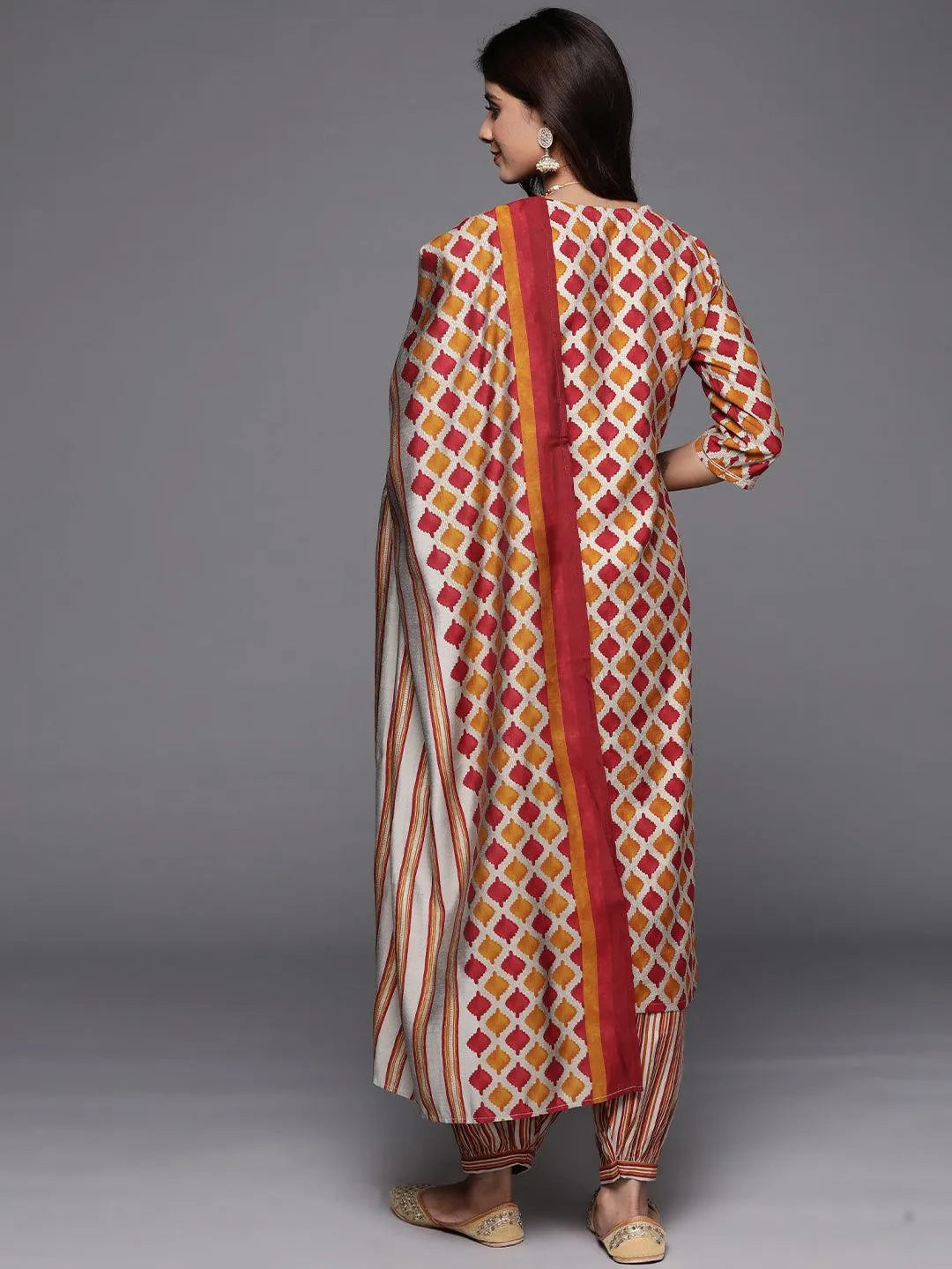 Anouk Multicoloured Printed Silk Blend Straight Suit With Dupatta