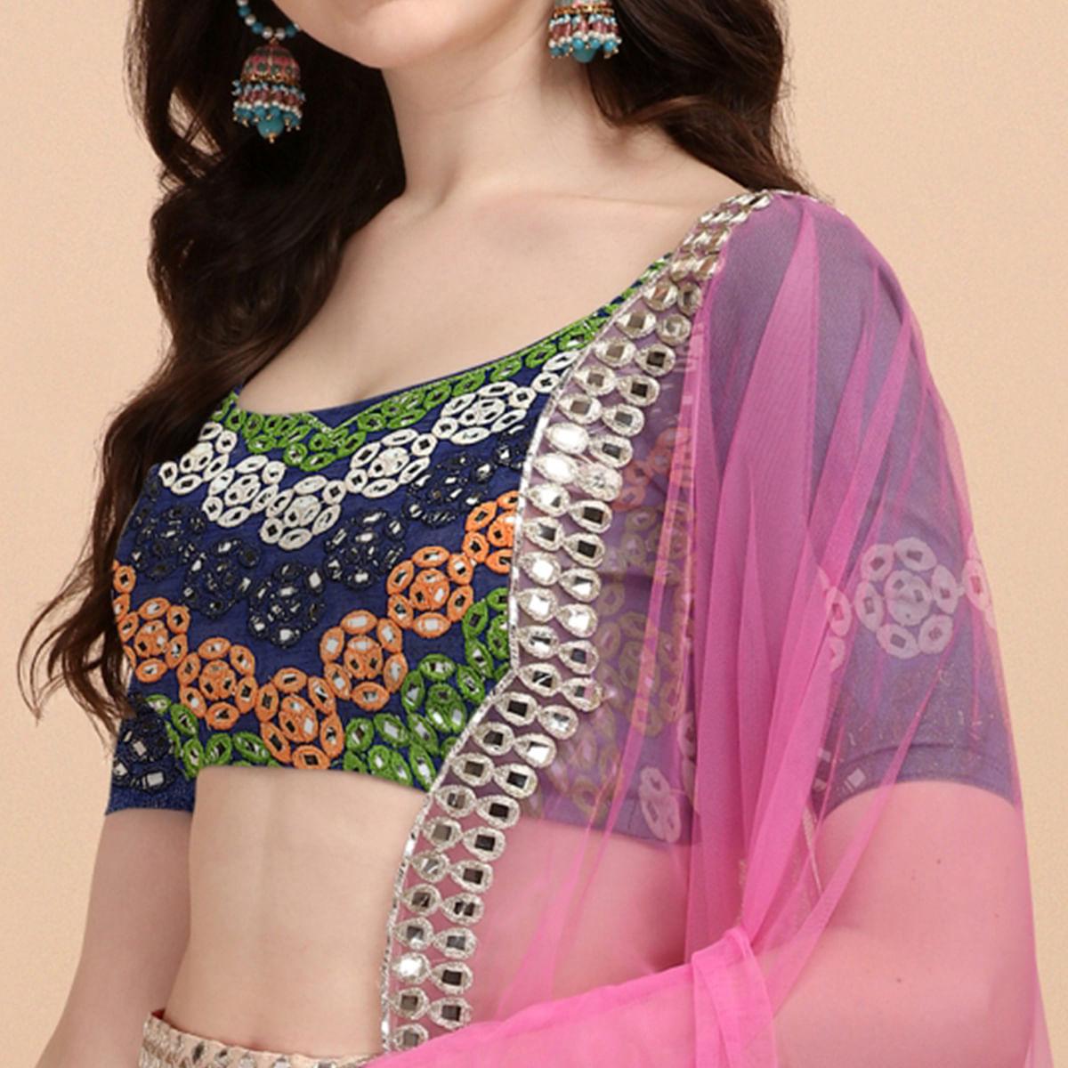Multicolor Party Wear Digital Printed & Embroidered Satin Lehenga Choli