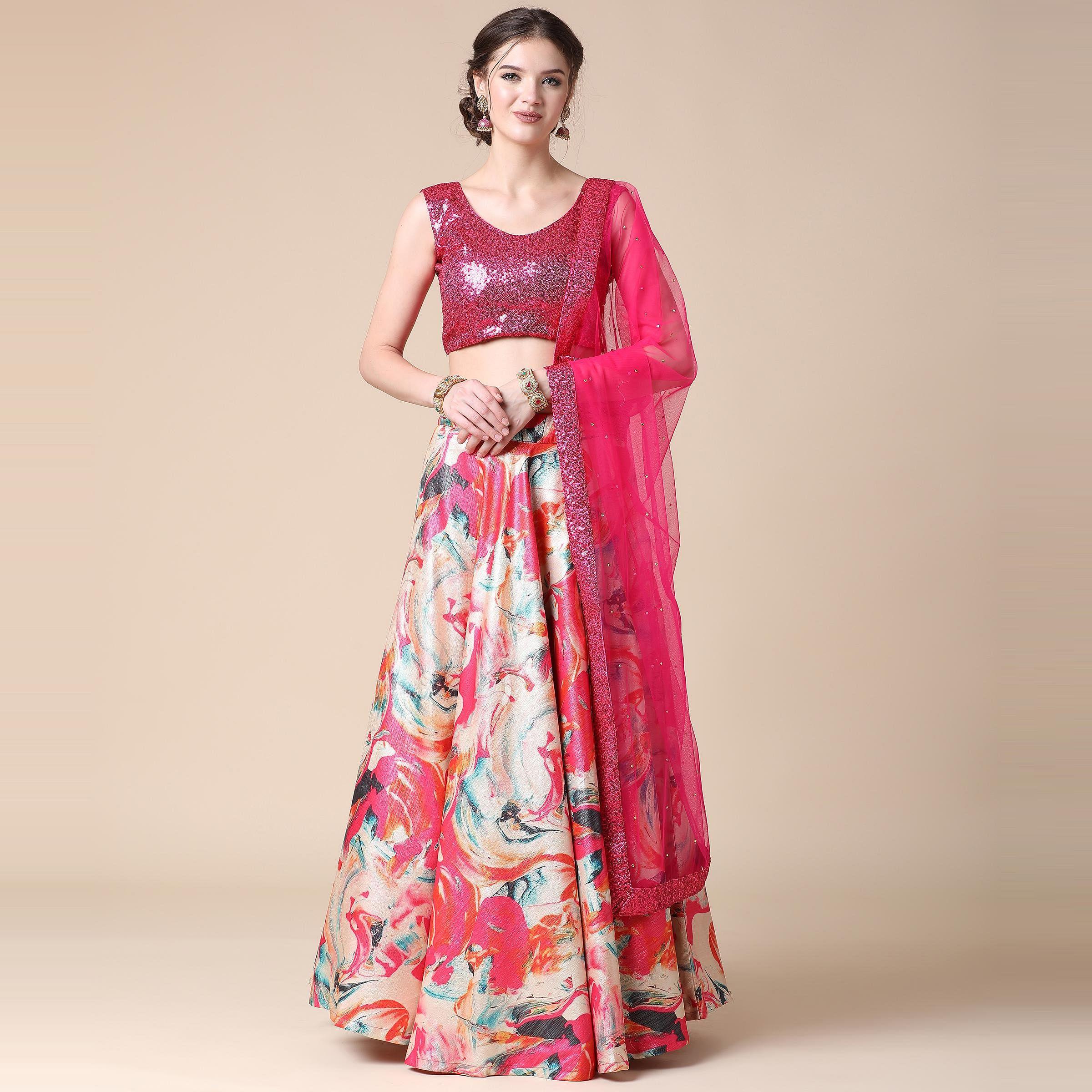 Multicolor Partywear Heavy Digital Printed Heavy Silk Lehenga