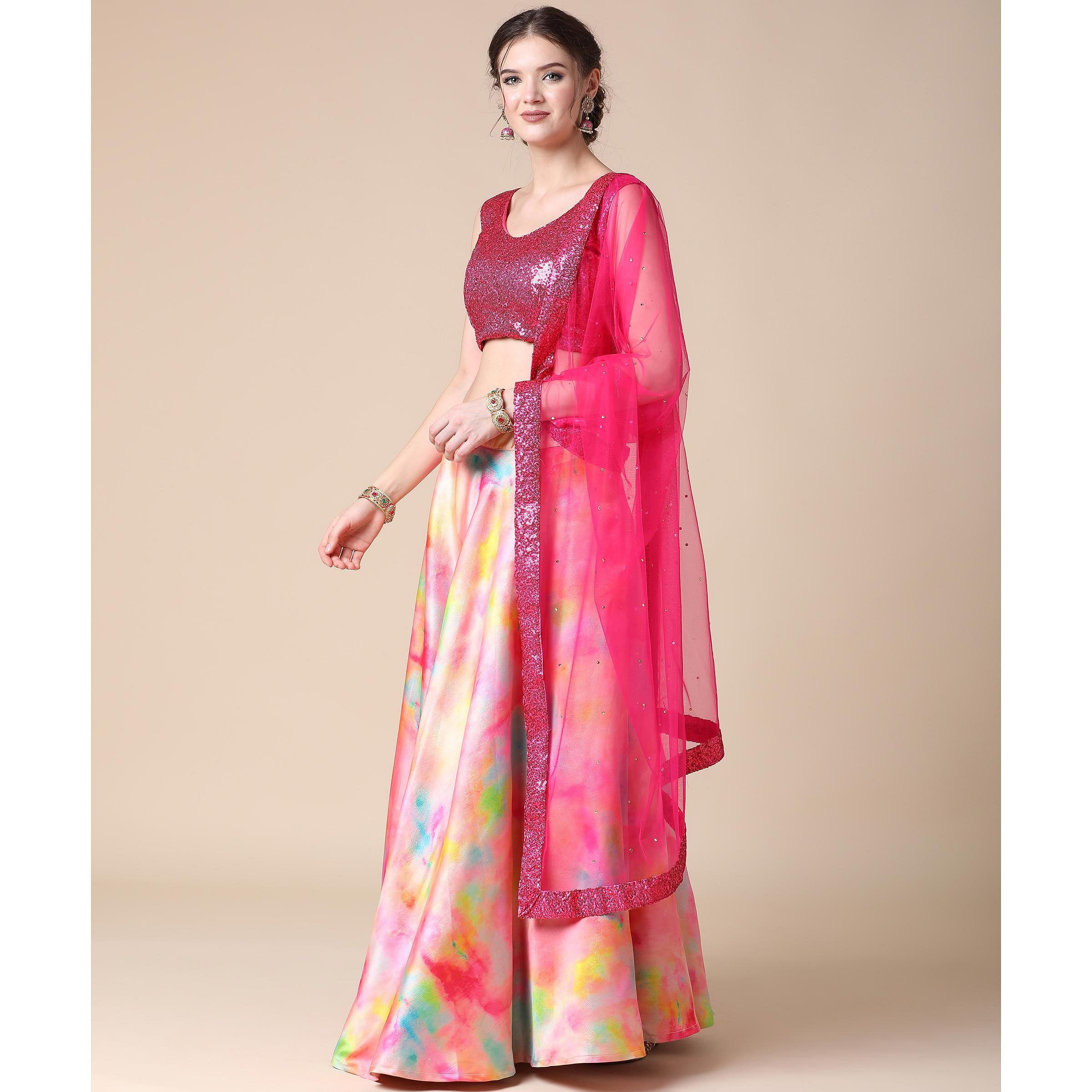 Multicolor Partywear Heavy Digital Printed Heavy Silk Lehenga