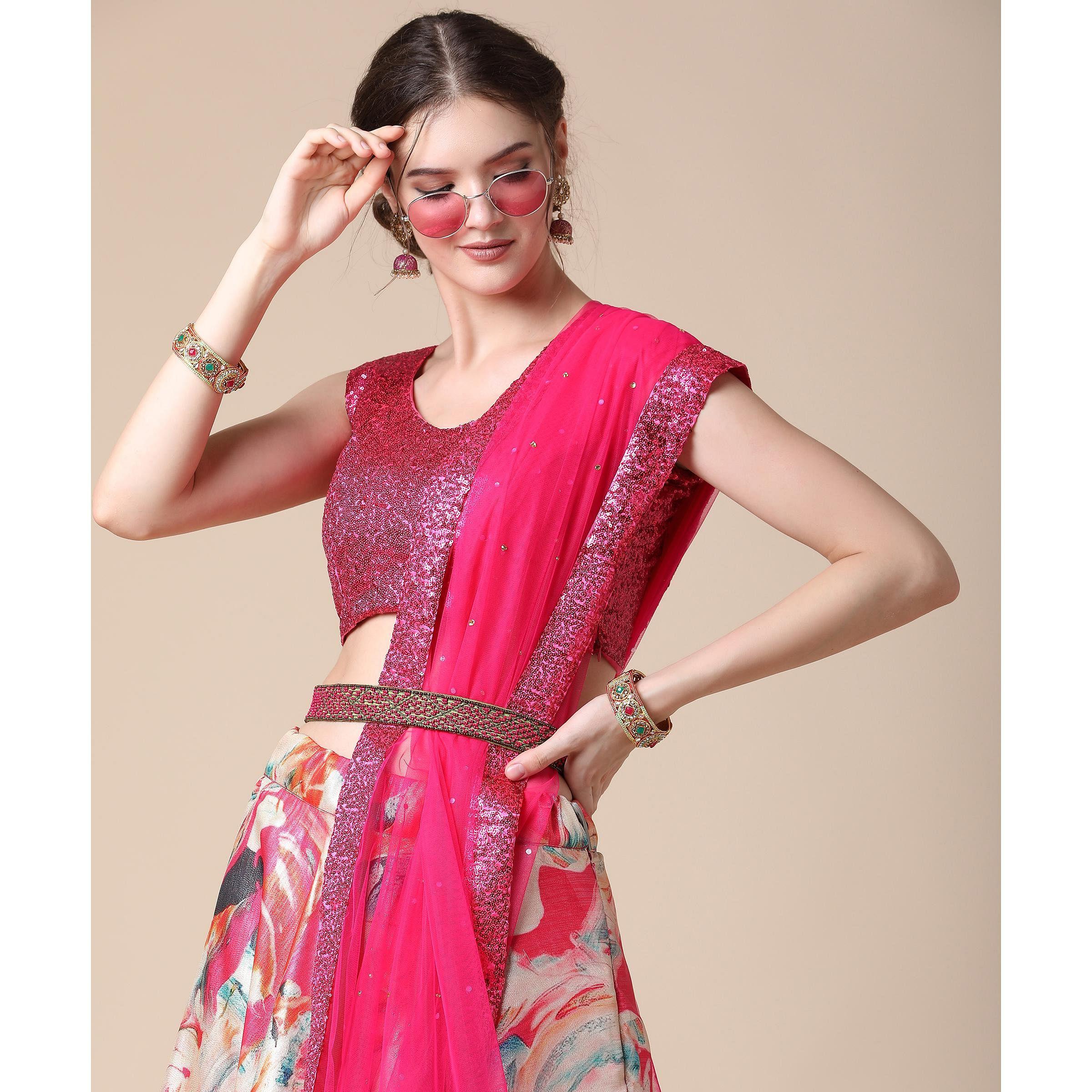 Multicolor Partywear Heavy Digital Printed Heavy Silk Lehenga