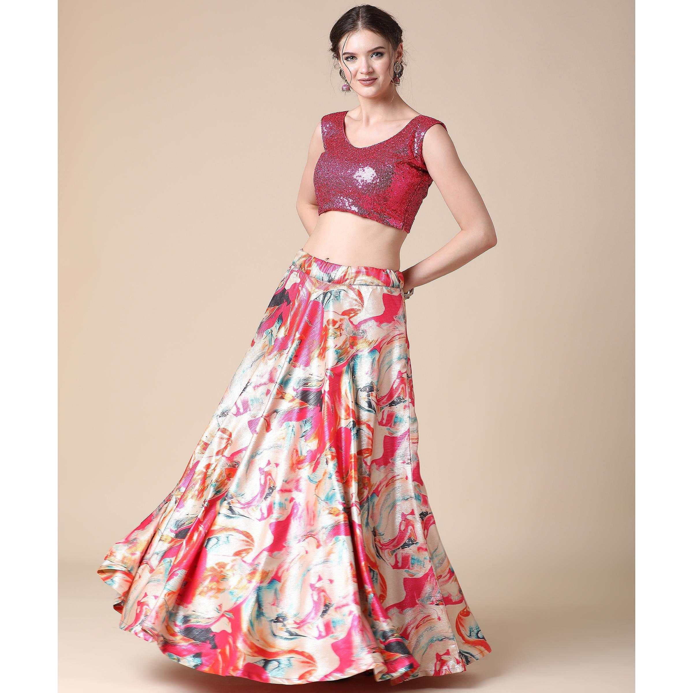 Multicolor Partywear Heavy Digital Printed Heavy Silk Lehenga