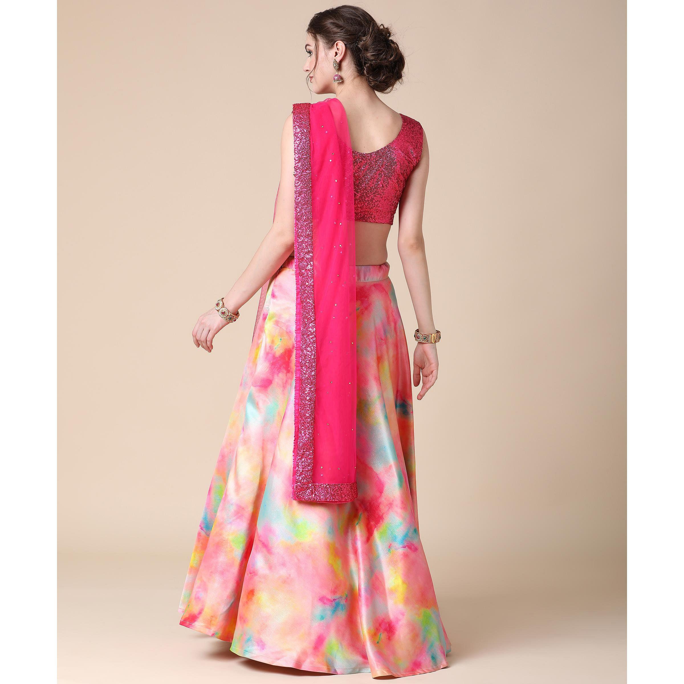Multicolor Partywear Heavy Digital Printed Heavy Silk Lehenga