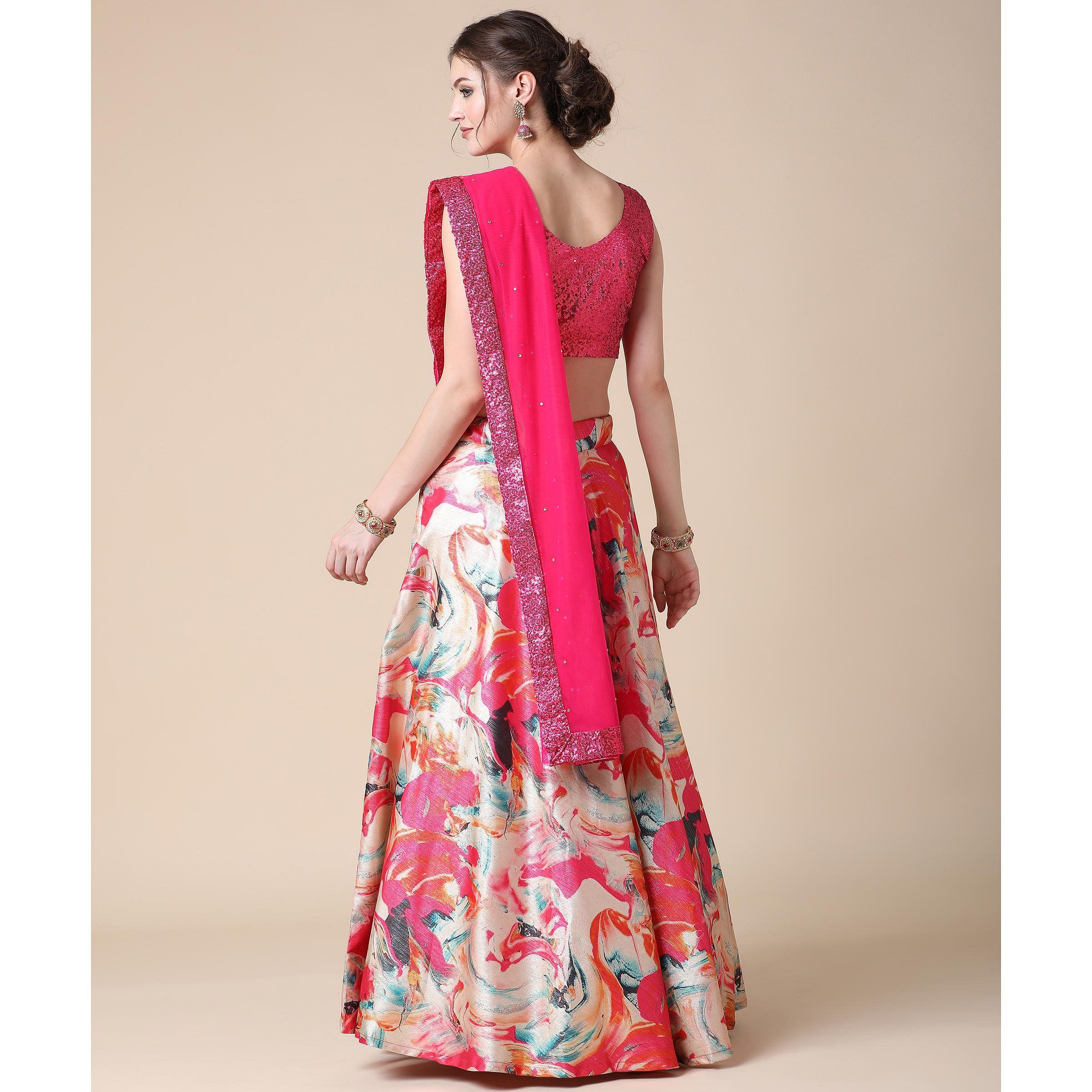 Multicolor Partywear Heavy Digital Printed Heavy Silk Lehenga
