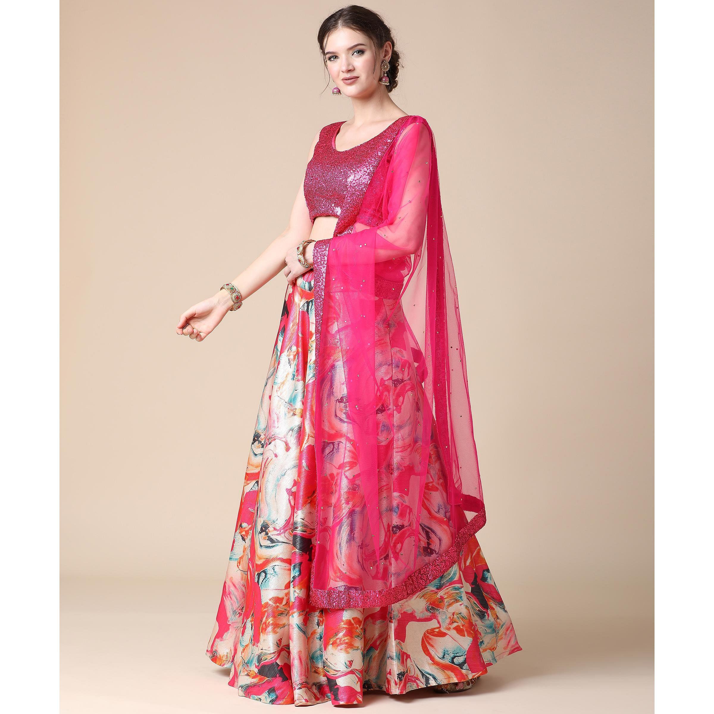 Multicolor Partywear Heavy Digital Printed Heavy Silk Lehenga