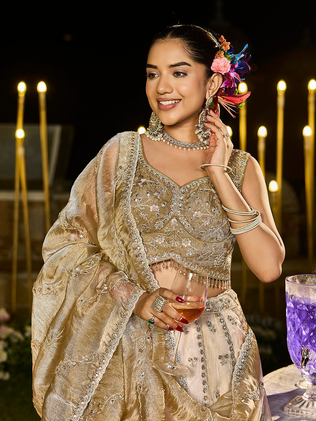 Multicolor Satin Silk Beads & Sequins Embroidered Lehenga Choli with Matching Dupatta – 3.5 Meter Flair, Fully Stitched