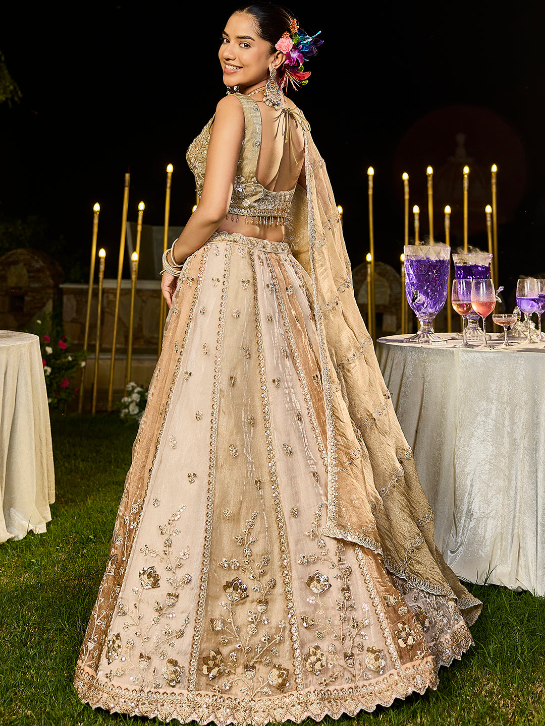 Multicolor Satin Silk Beads & Sequins Embroidered Lehenga Choli with Matching Dupatta – 3.5 Meter Flair, Fully Stitched