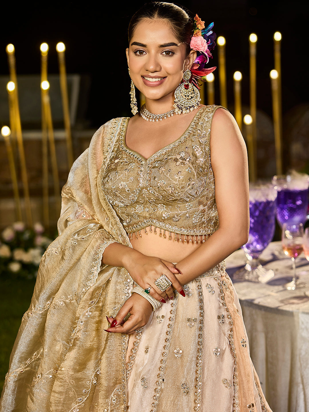 Multicolor Satin Silk Beads & Sequins Embroidered Lehenga Choli with Matching Dupatta – 3.5 Meter Flair, Fully Stitched