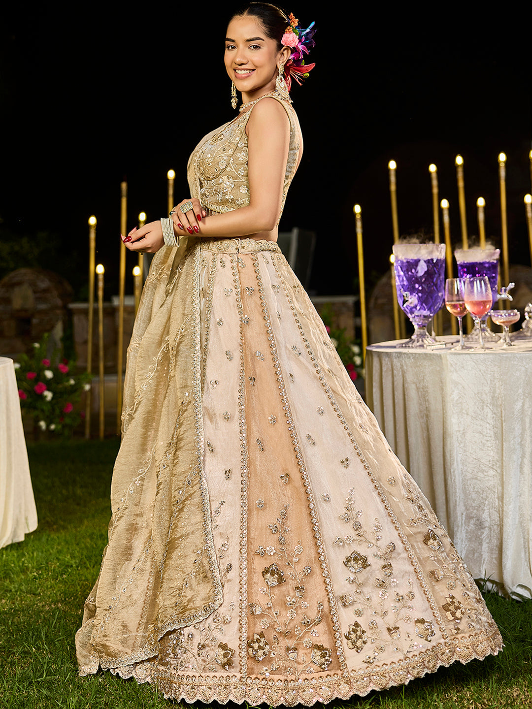 Multicolor Satin Silk Beads & Sequins Embroidered Lehenga Choli with Matching Dupatta – 3.5 Meter Flair, Fully Stitched
