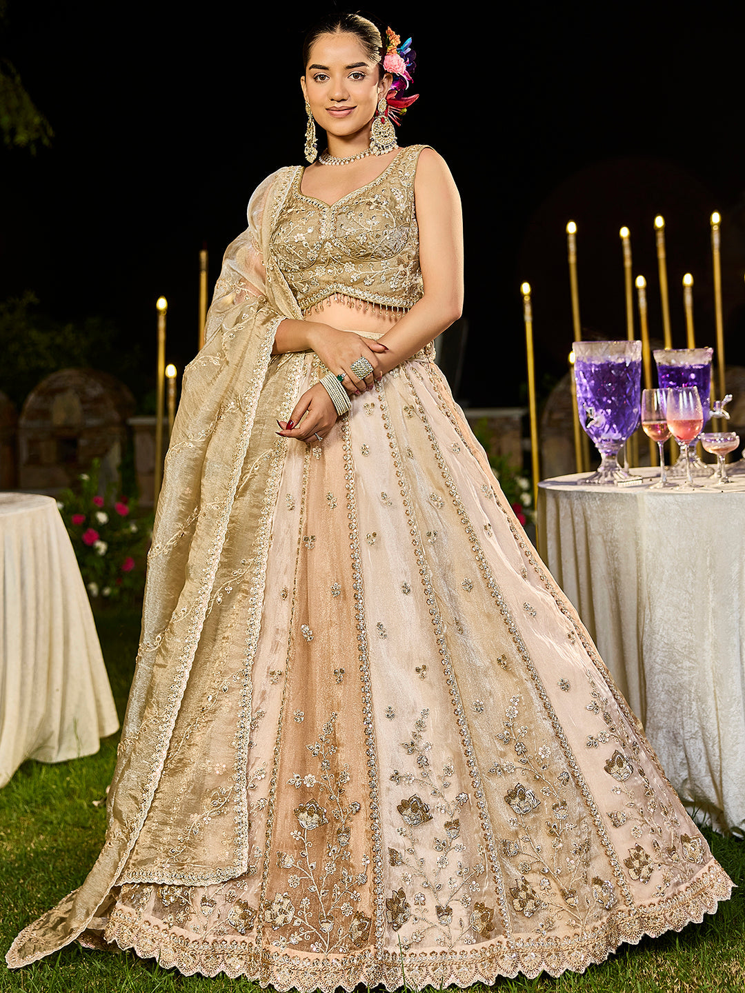 Multicolor Satin Silk Beads & Sequins Embroidered Lehenga Choli with Matching Dupatta – 3.5 Meter Flair, Fully Stitched