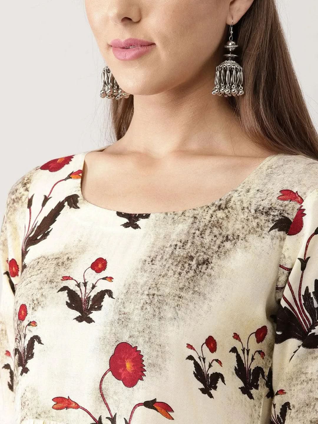 Anouk Multicoloured Printed Rayon A-Line Kurta With Palazzos