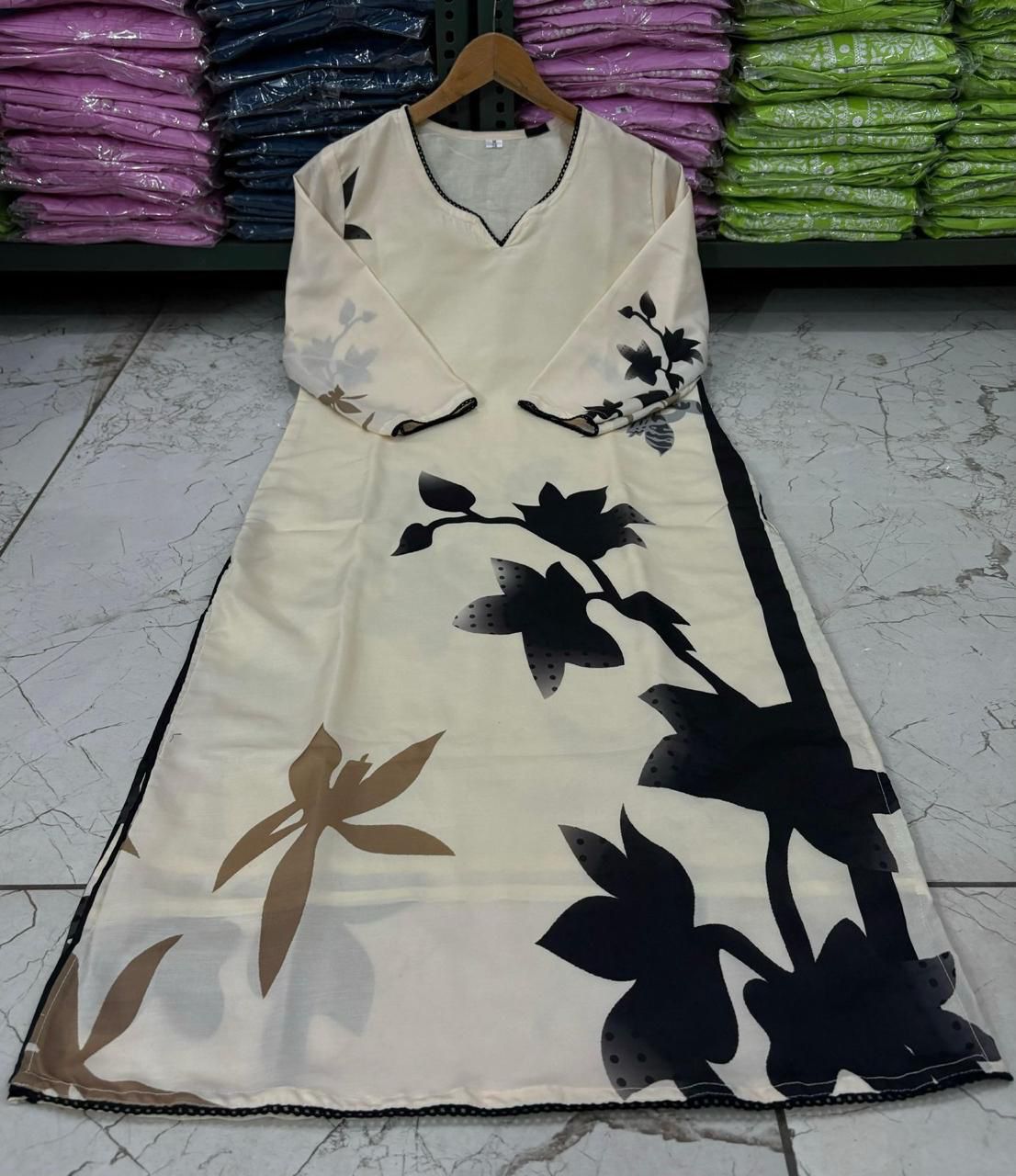 Muslin Suit Set with Floral Print & Lace Detailing, Pant & Dupatta