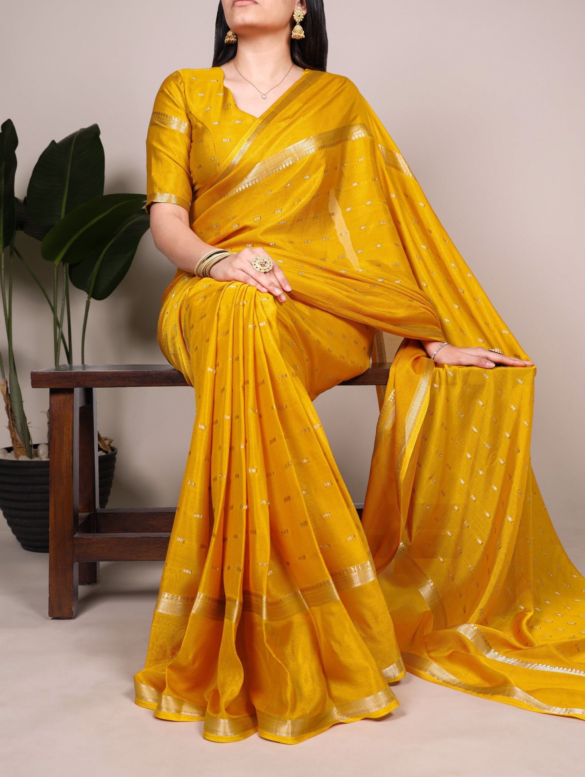 Mustard Designer Crepe Weaving Saree with Matching Unstitched Crepe Blouse – Elegant Traditional Wear