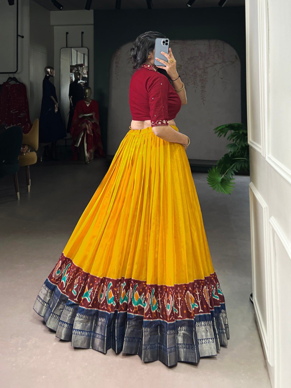 Mustard Elegant Poly Cotton Printed Zari Weaving Lehenga with Handworked Pure Cotton Blouse – Stitched Traditional Ensemble