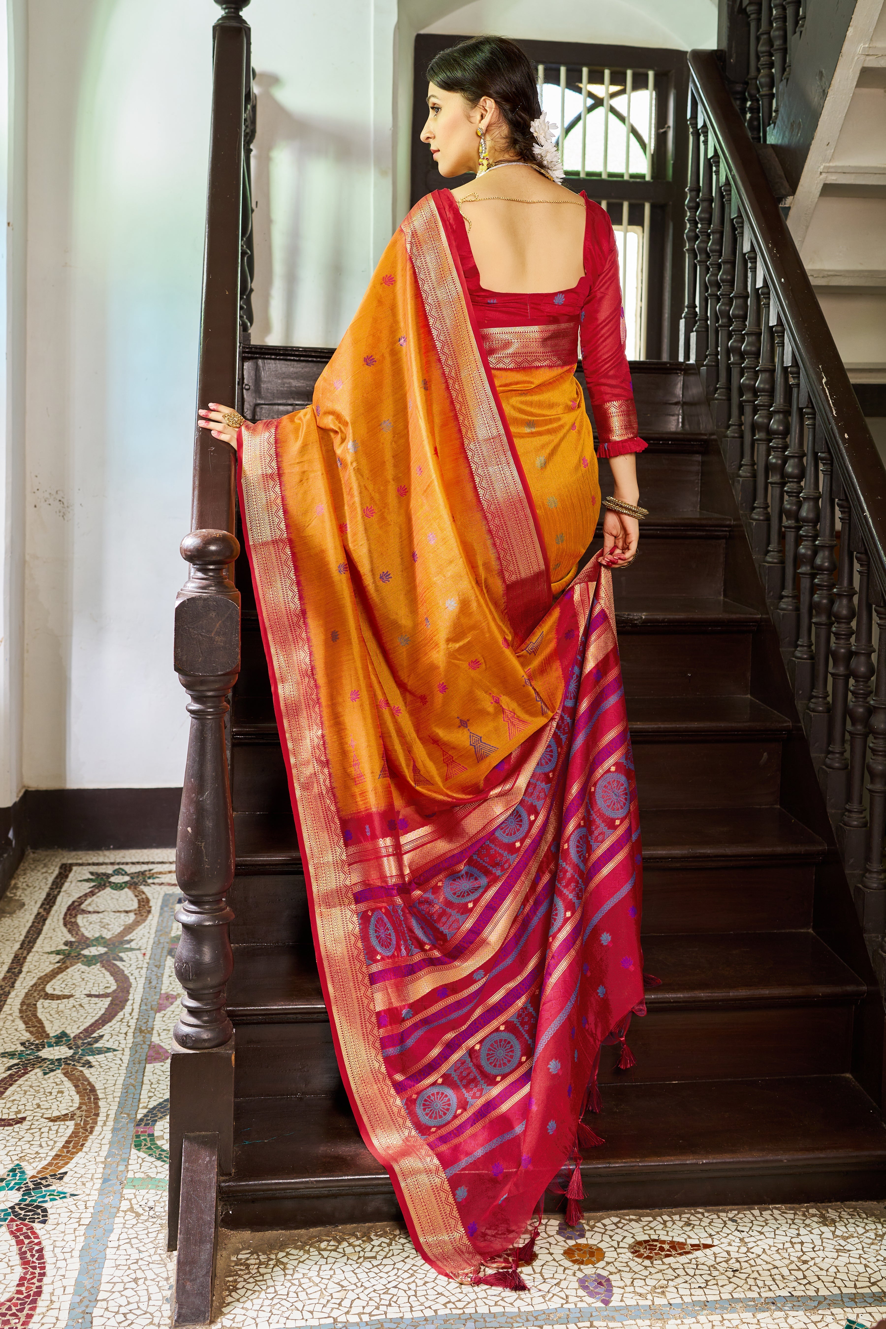 Mustard Elegant Slub Lilan Saree – Luxurious Semi Tussar Silk
