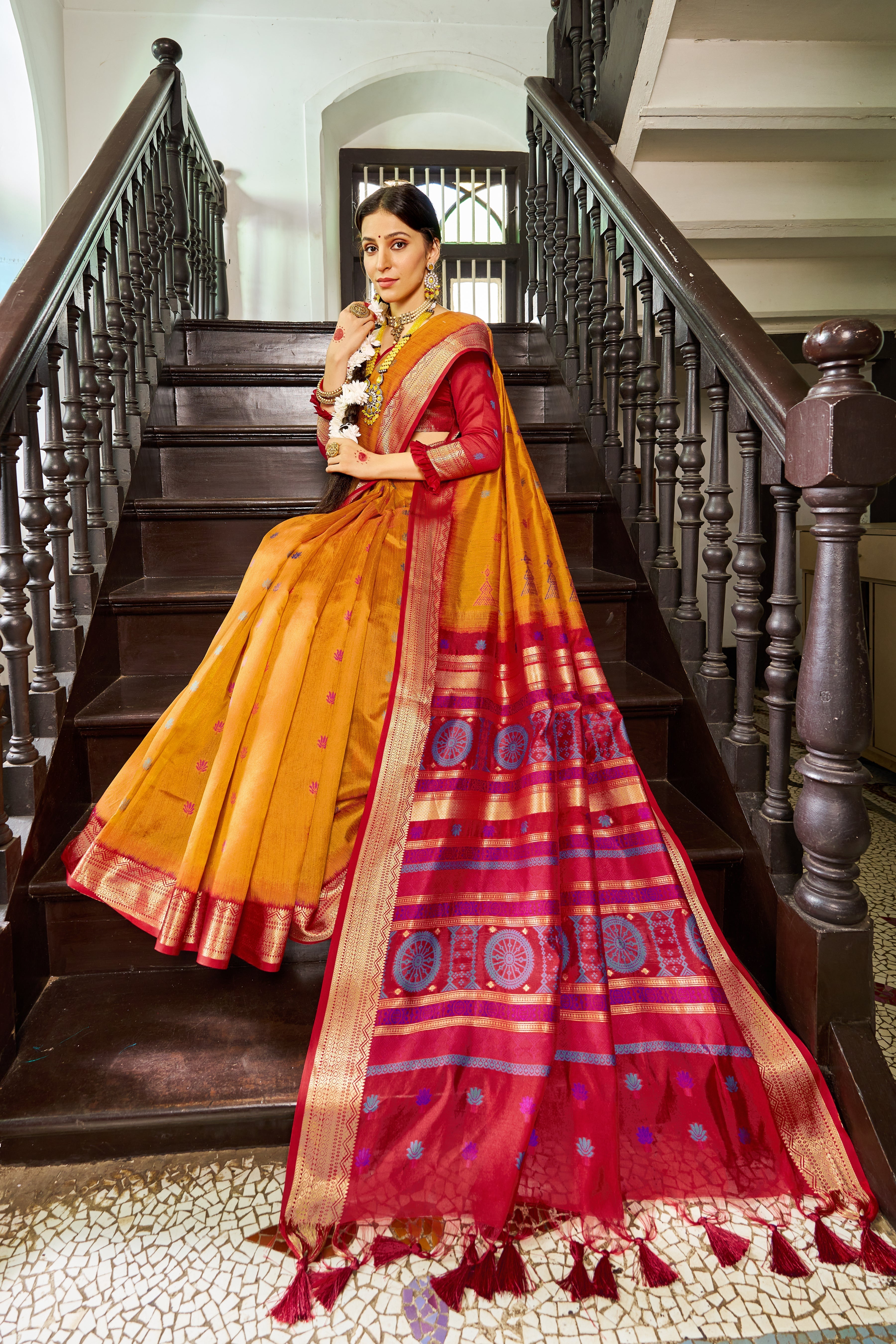 Mustard Elegant Slub Lilan Saree – Luxurious Semi Tussar Silk