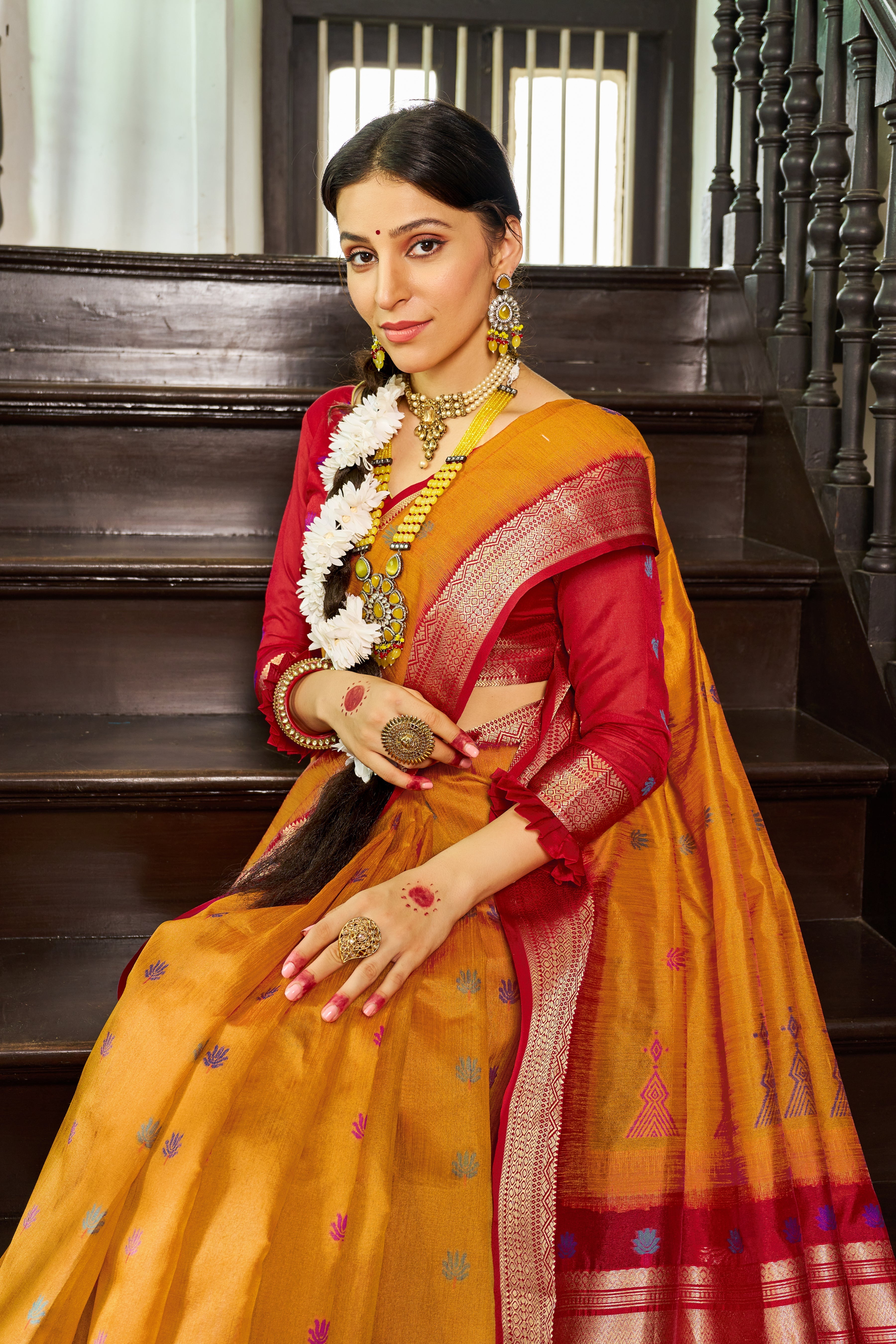 Mustard Elegant Slub Lilan Saree – Luxurious Semi Tussar Silk
