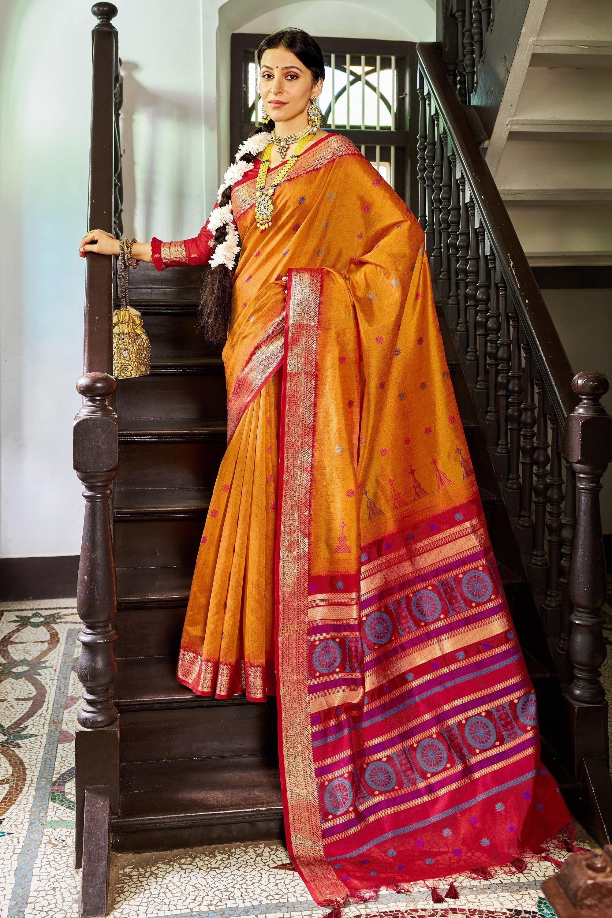 Mustard Elegant Slub Lilan Saree – Luxurious Semi Tussar Silk