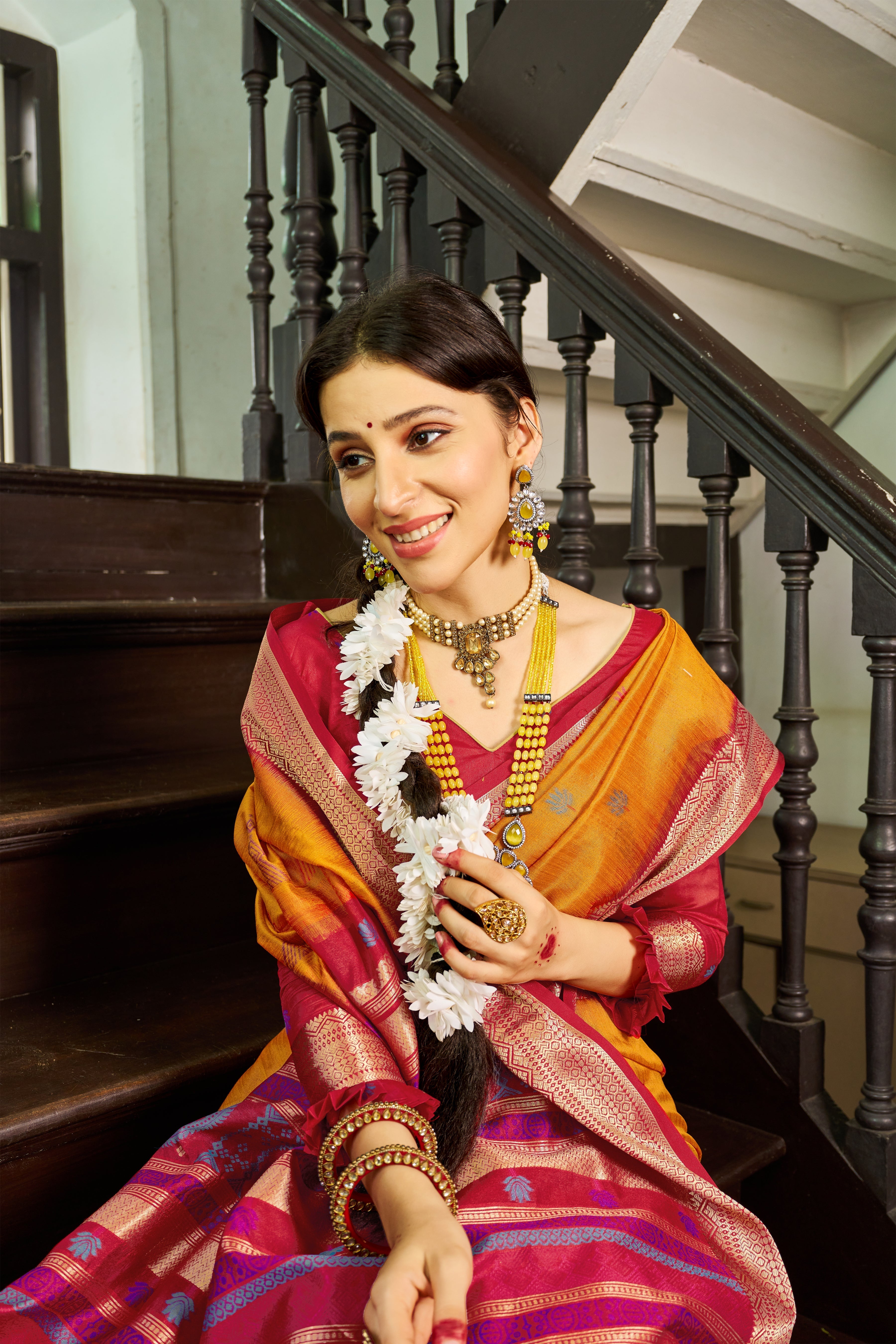 Mustard Elegant Slub Lilan Saree – Luxurious Semi Tussar Silk