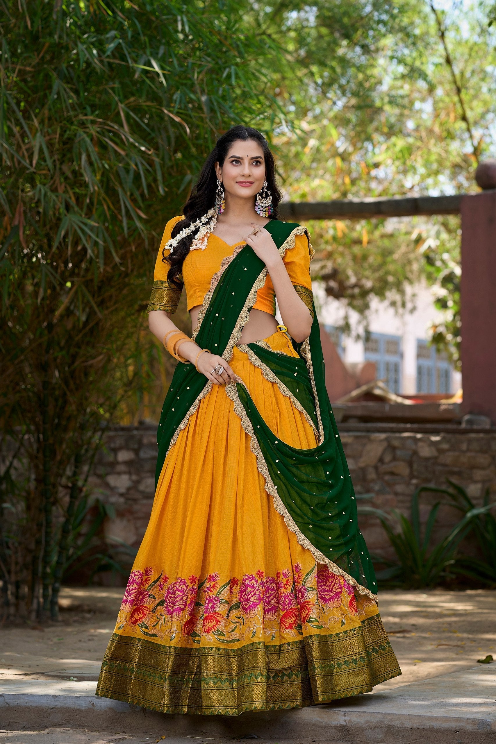 Mustard Exquisite Cotton Silk Lehenga Choli with Georgette Dupatta