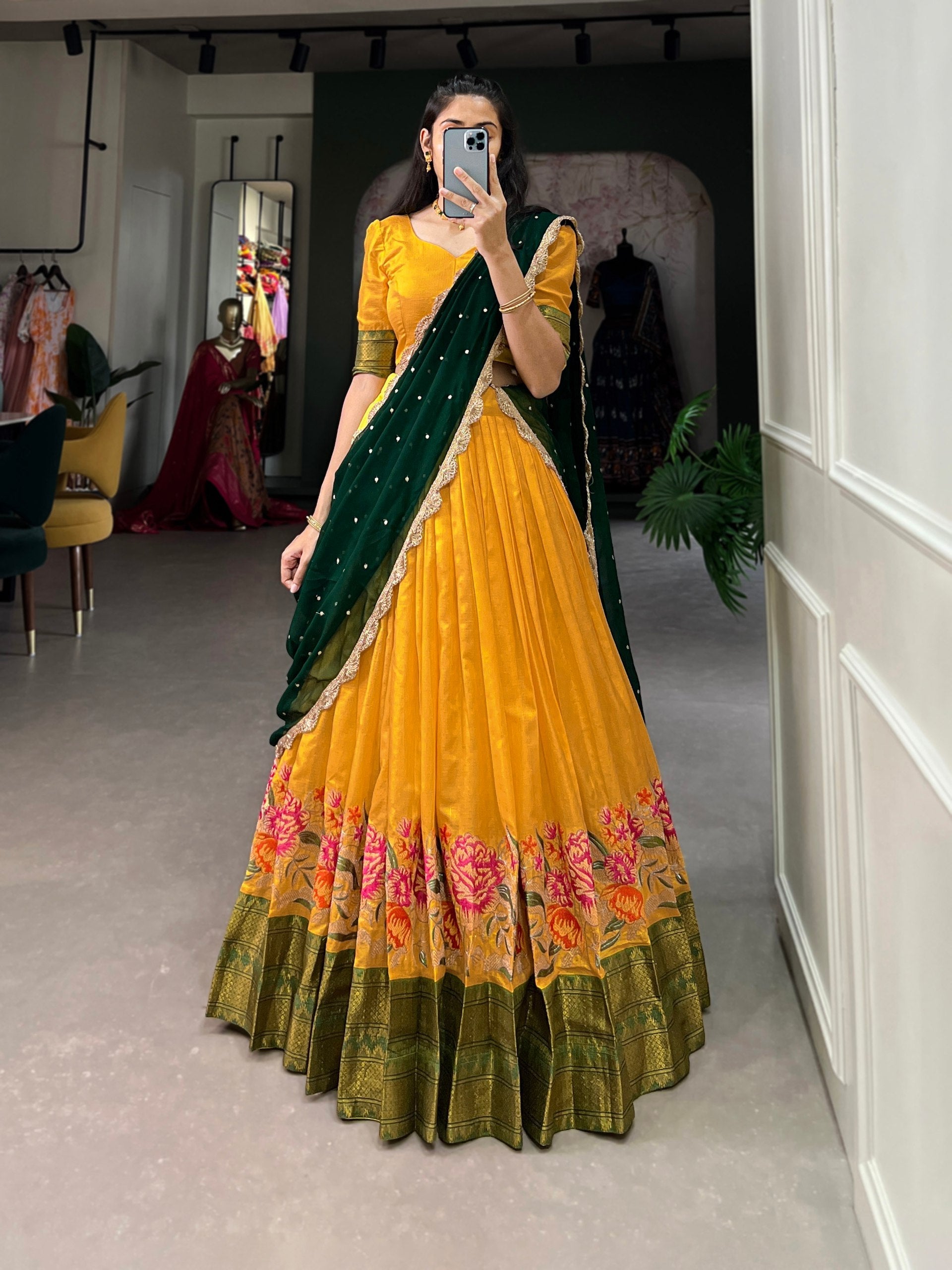 Mustard Exquisite Cotton Silk Lehenga Choli with Georgette Dupatta