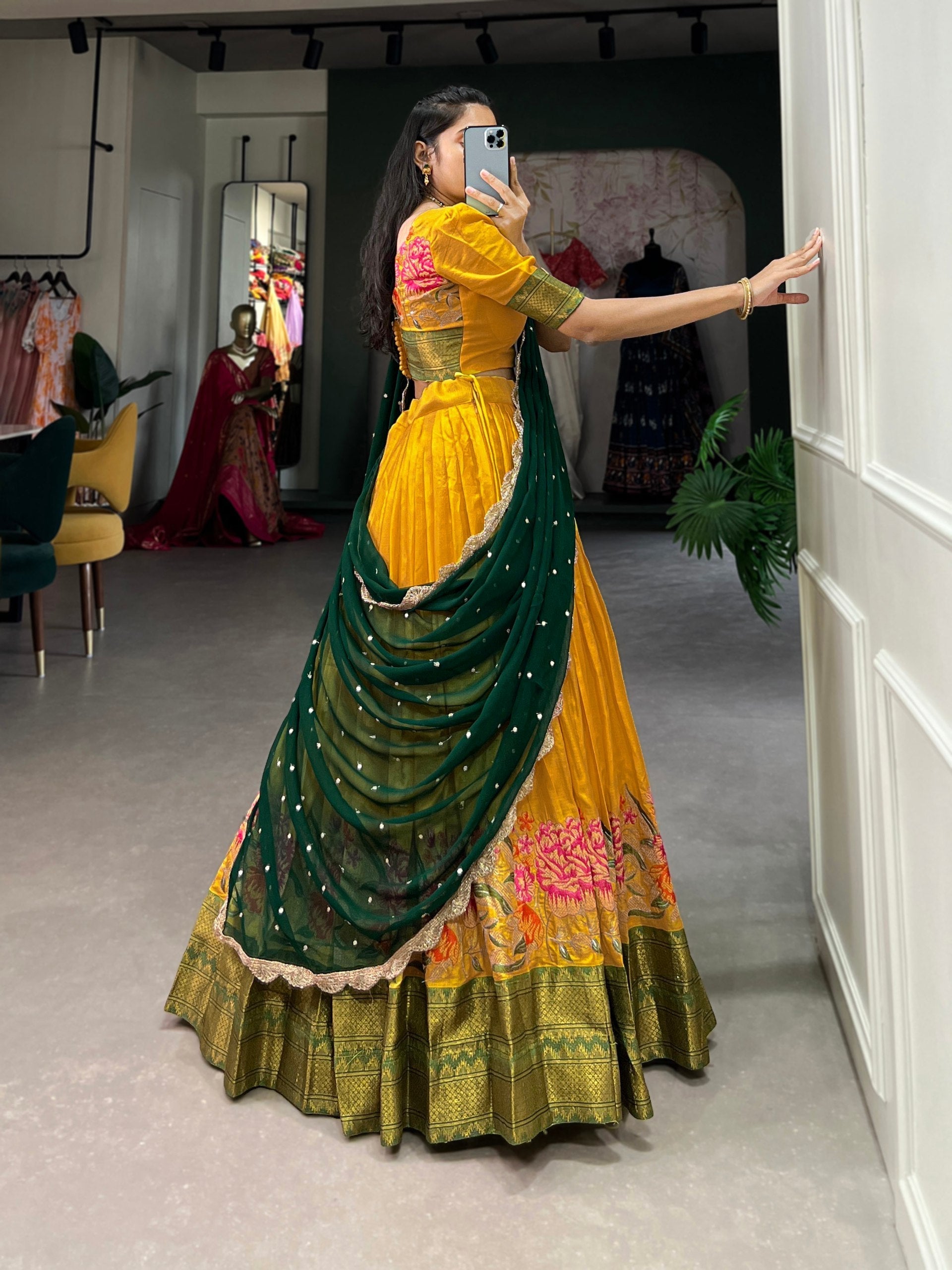 Mustard Exquisite Cotton Silk Lehenga Choli with Georgette Dupatta