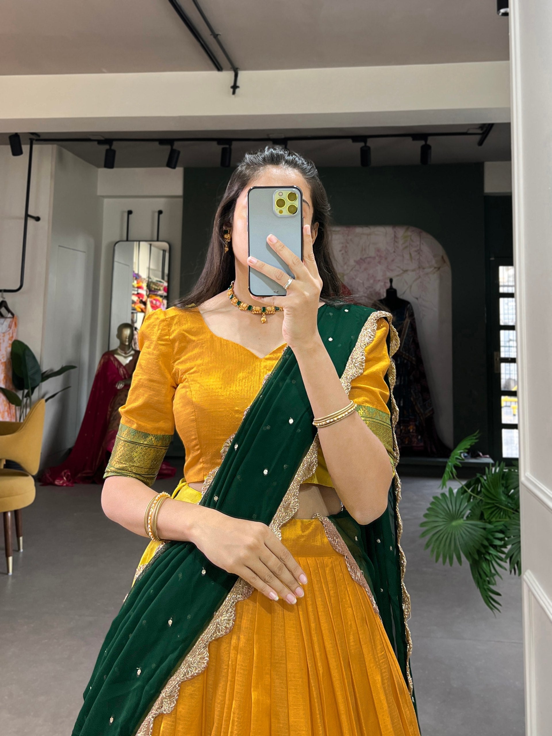 Mustard Exquisite Cotton Silk Lehenga Choli with Georgette Dupatta