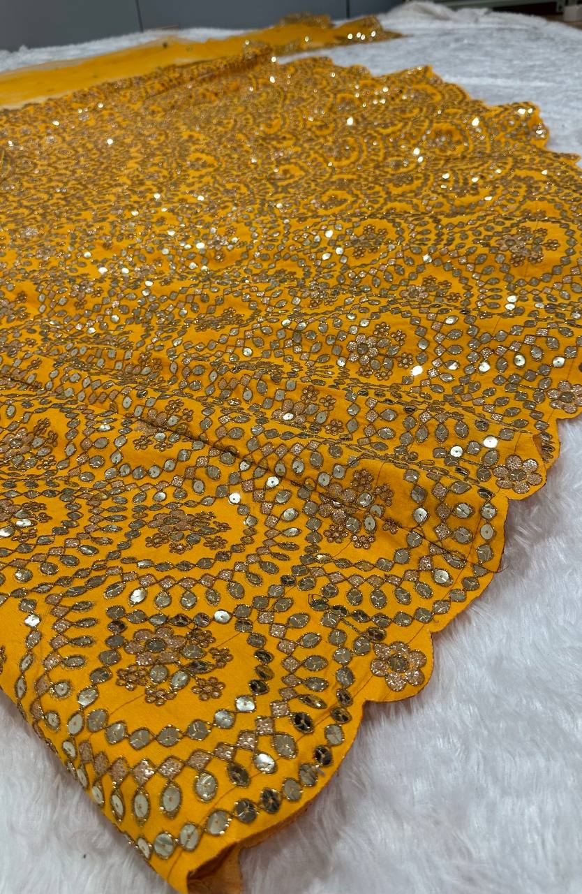 Mustard Premium Heavy Thai Silk Lehenga Set with Sequins & Dori Work