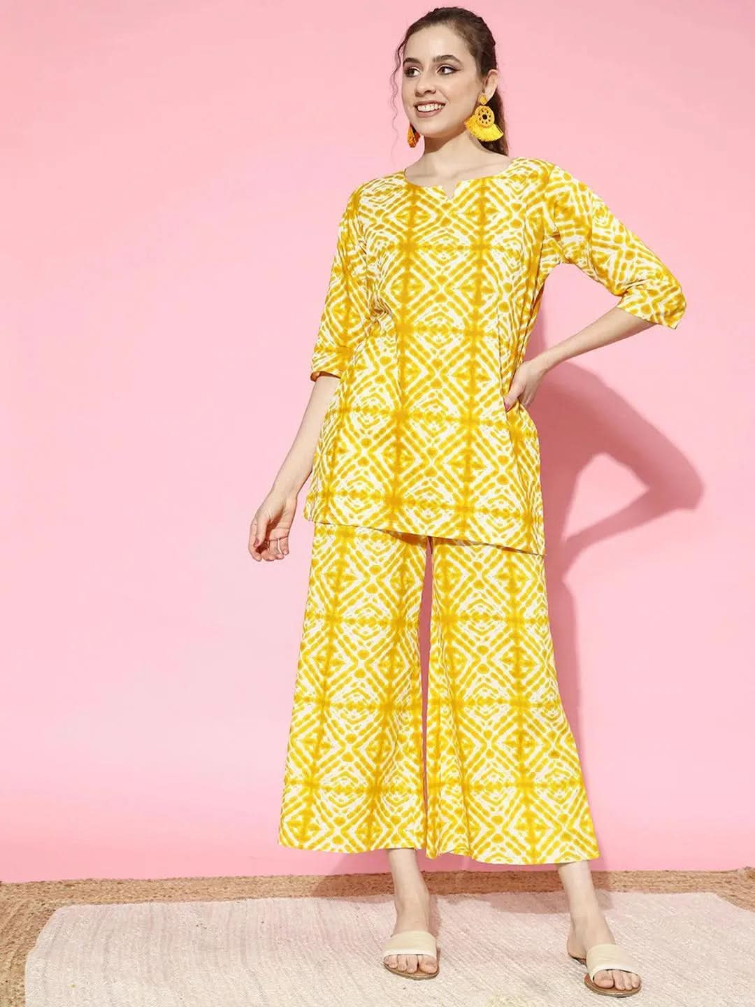 Anouk Mustard Printed Cotton Night Suit