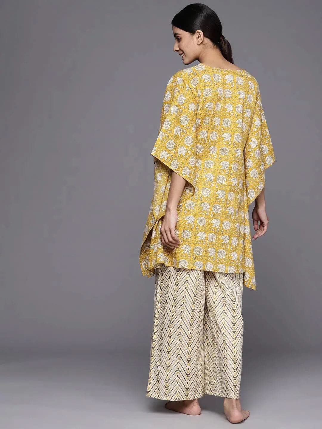 Anouk Mustard Printed Cotton Night Suit
