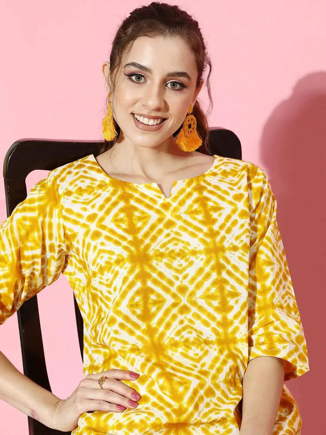 Anouk Mustard Printed Cotton Night Suit