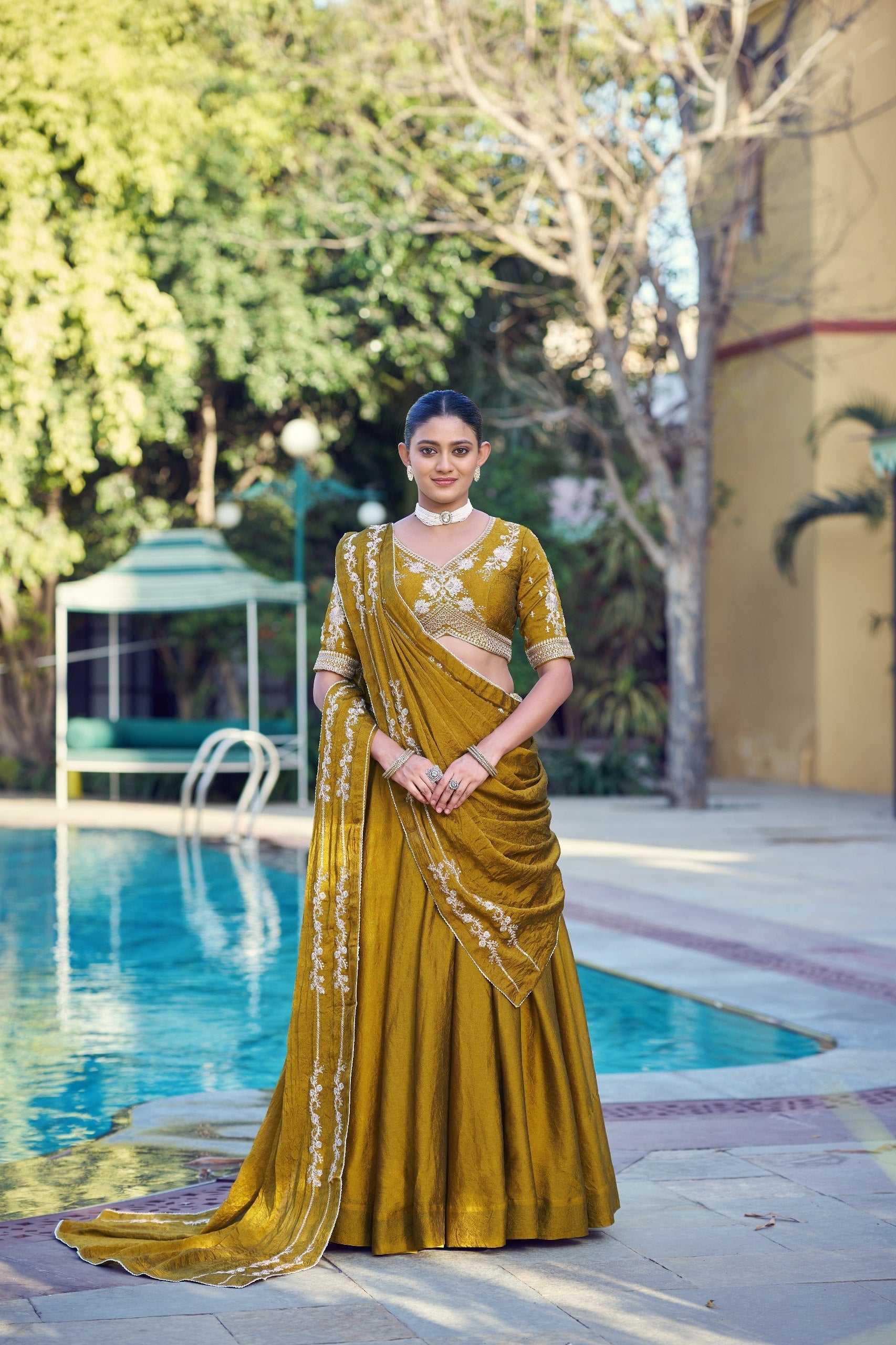 Mustard Rangoli Crush Lehenga