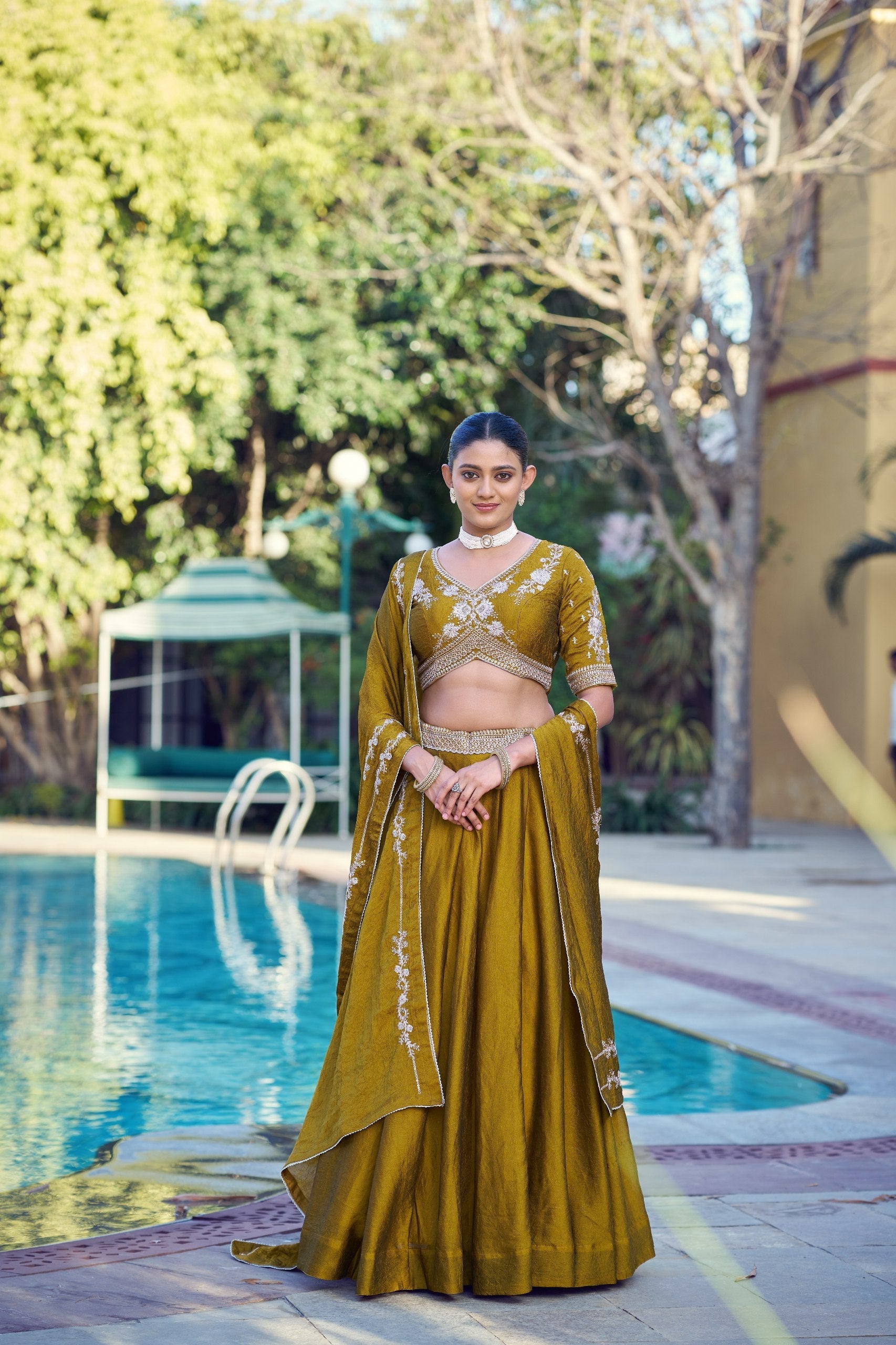 Mustard Rangoli Crush Lehenga
