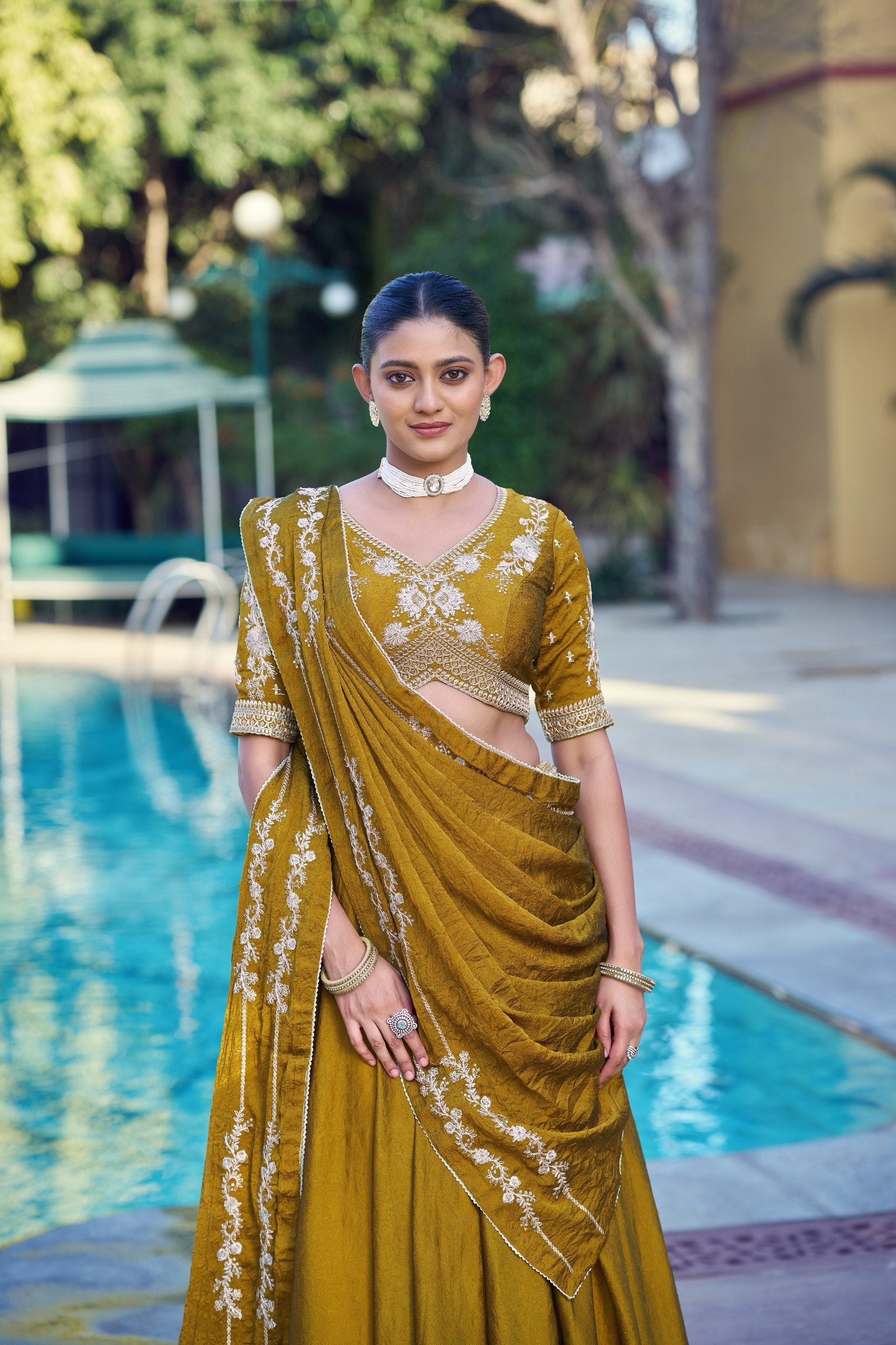 Mustard Rangoli Crush Lehenga