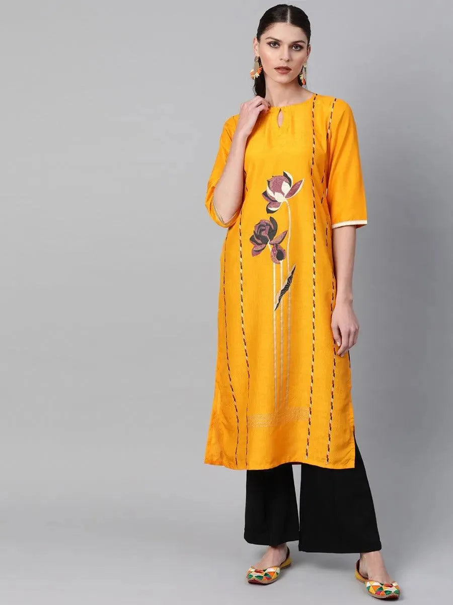 Anouk Mustard Self Design Chanderi Kurta