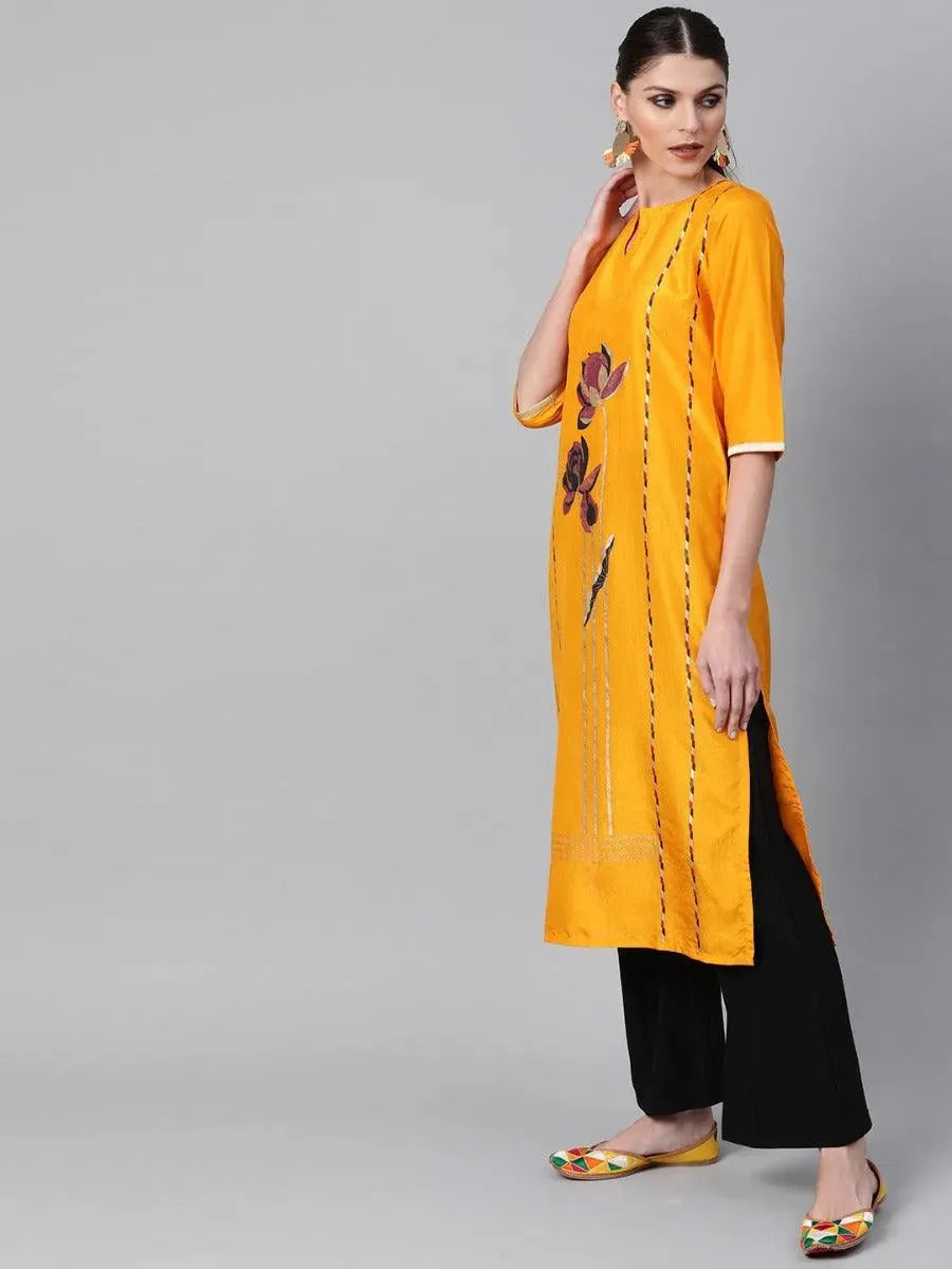Anouk Mustard Self Design Chanderi Kurta