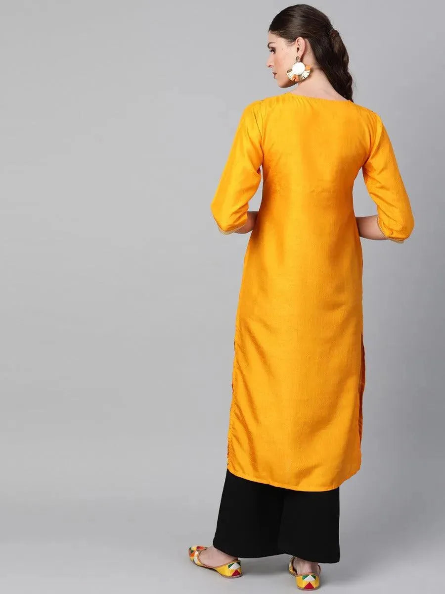Anouk Mustard Self Design Chanderi Kurta