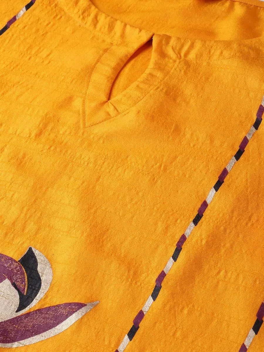 Anouk Mustard Self Design Chanderi Kurta