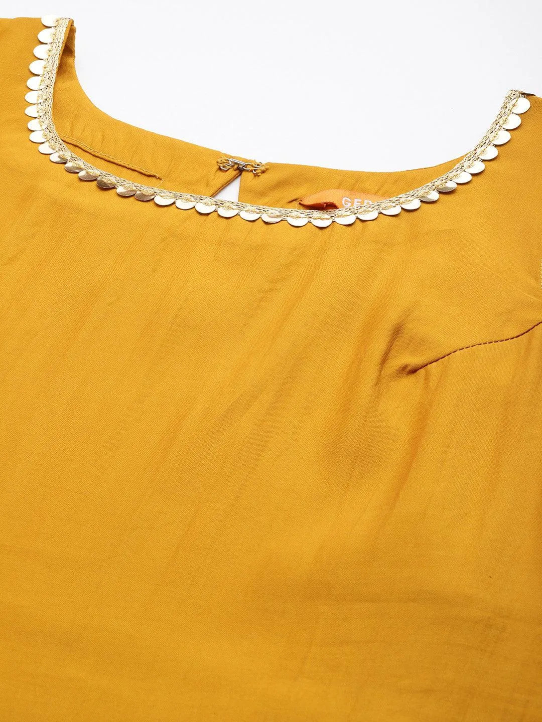 Anouk Mustard Solid Silk Blend Straight Suit With Dupatta