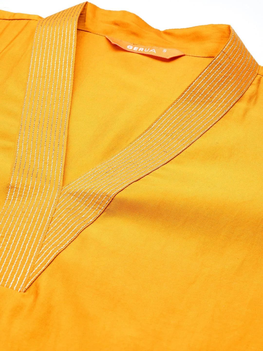 Anouk Mustard Solid Silk Blend Straight Suit With Dupatta