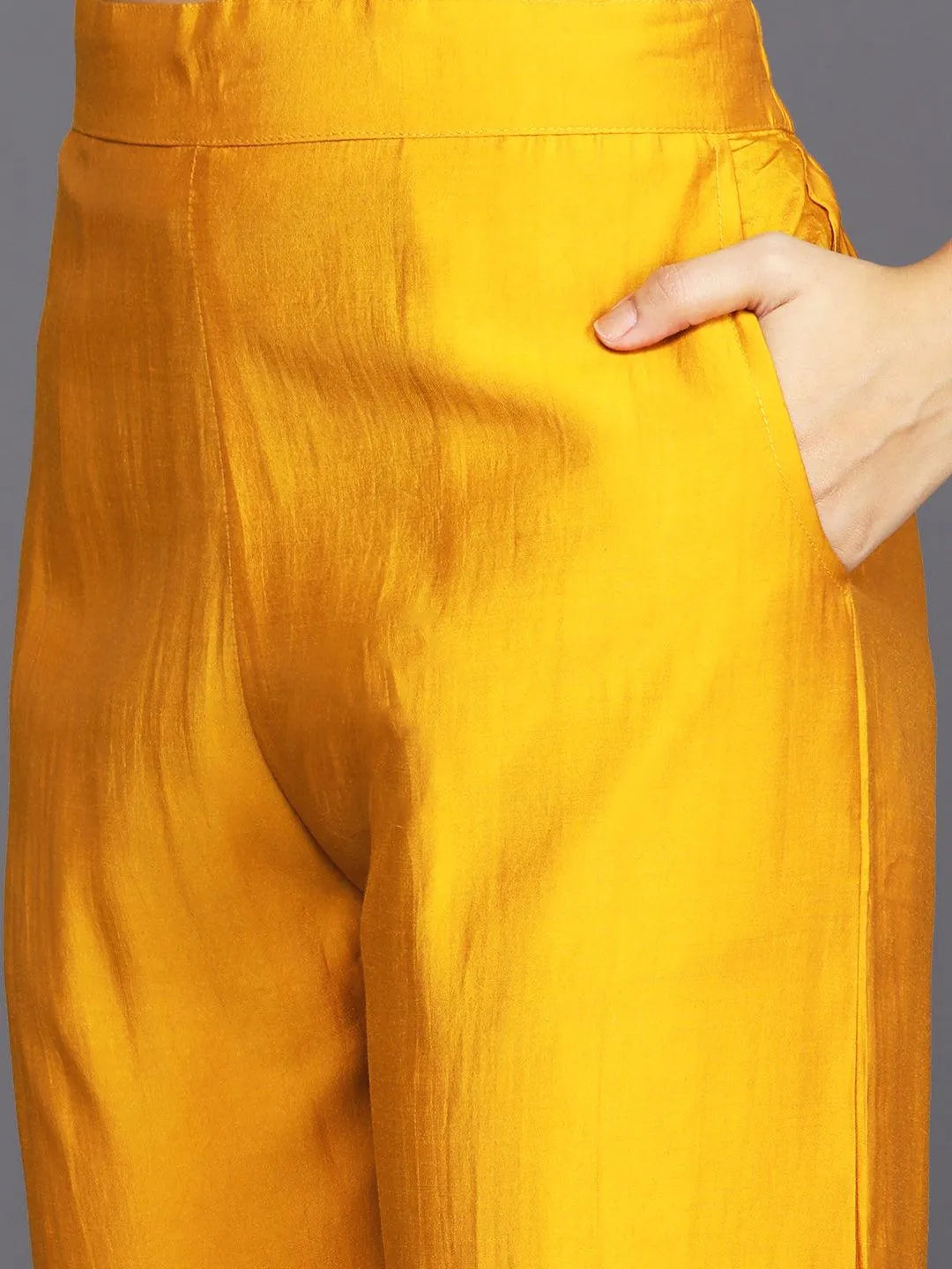 Anouk Mustard Solid Silk Blend Straight Suit With Dupatta