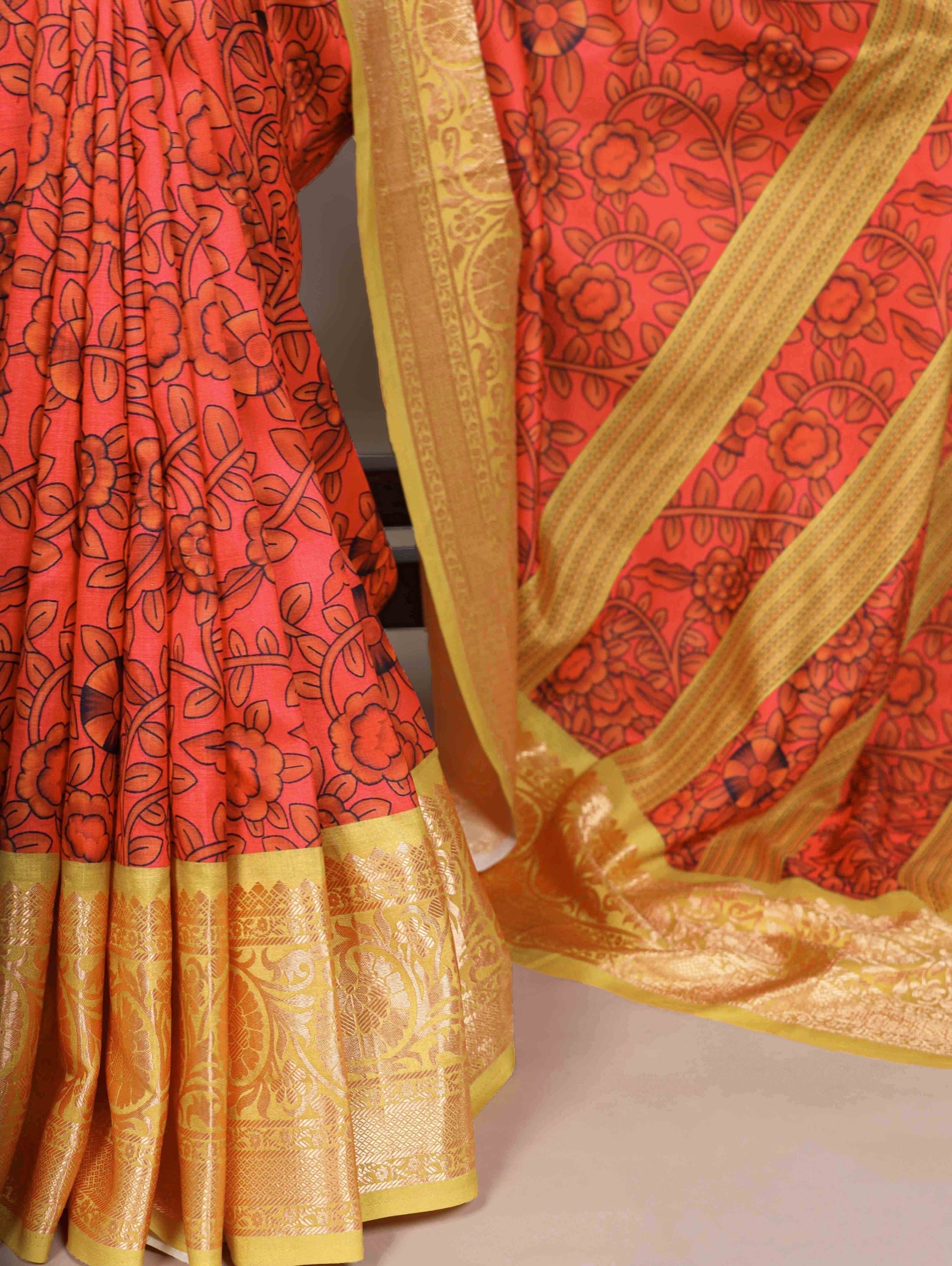 Mustard Tasar Silk Printed Saree