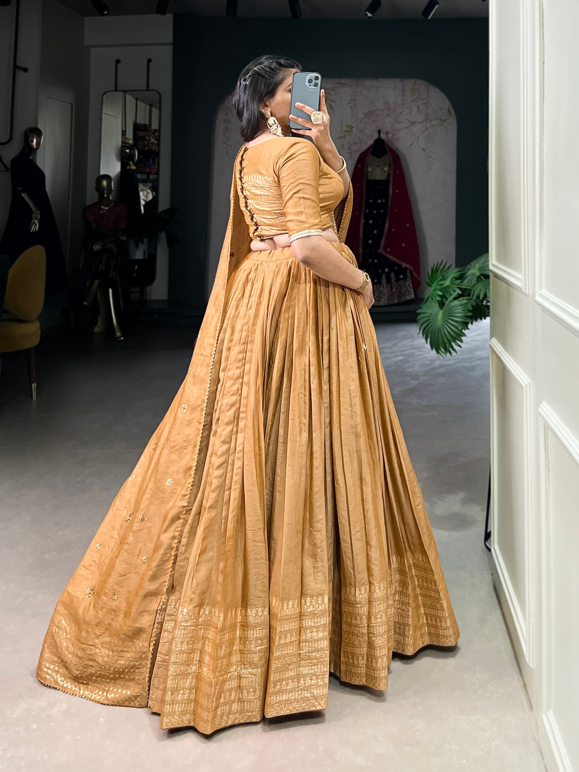 Mustard Timeless Elegance – Pure Chanderi Lehenga Set with Zari Border & Sequin Embellished Dupatta