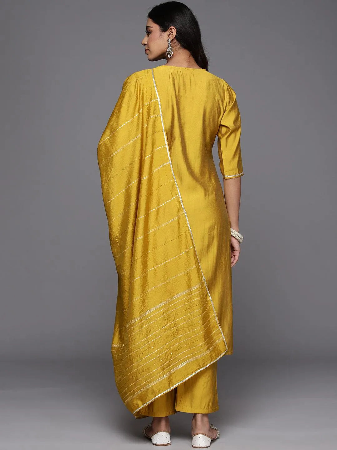 Anouk Mustard Yoke Design Silk Blend Straight Suit With Dupatta