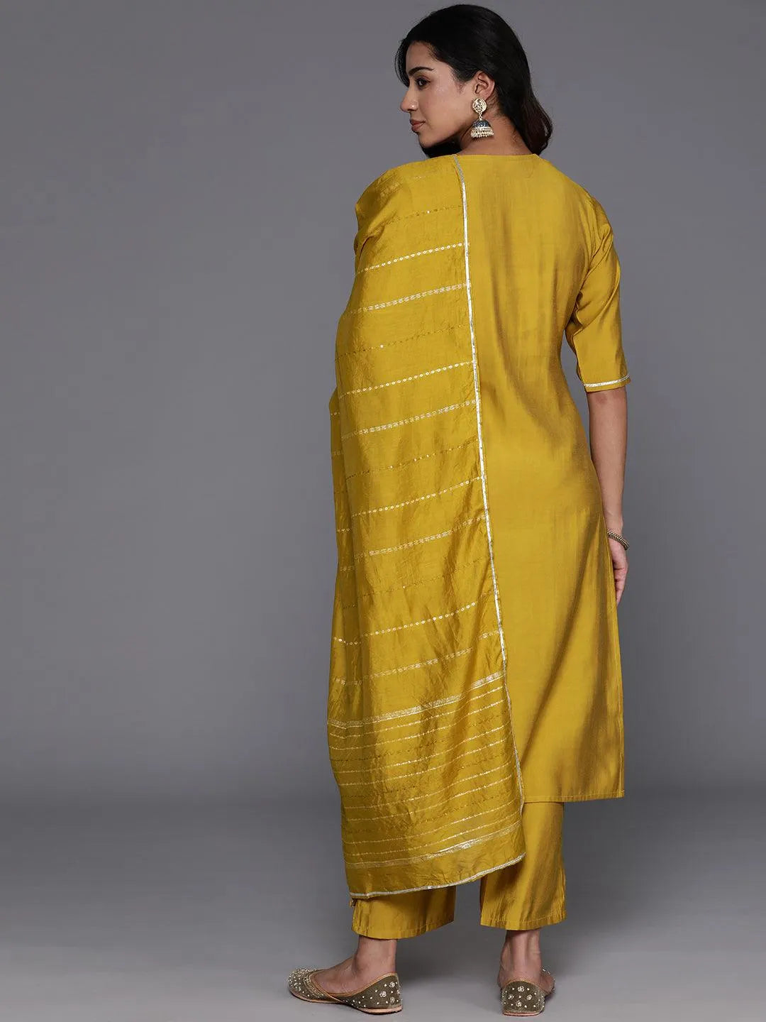 Anouk Mustard Yoke Design Silk Blend Straight Suit With Dupatta